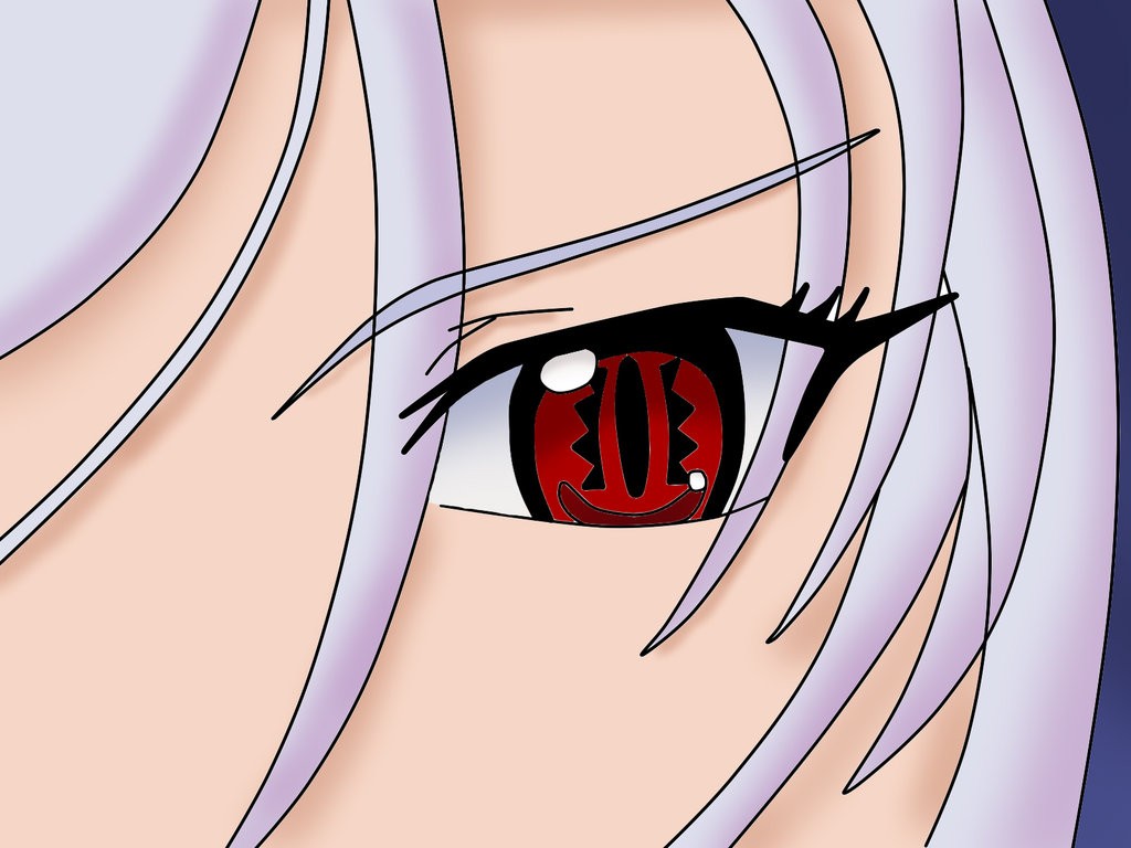 Anime 1024x768 anime girls red eyes white hair vampires Rosario + Vampire face Akashiya Moka anime closeup eyes