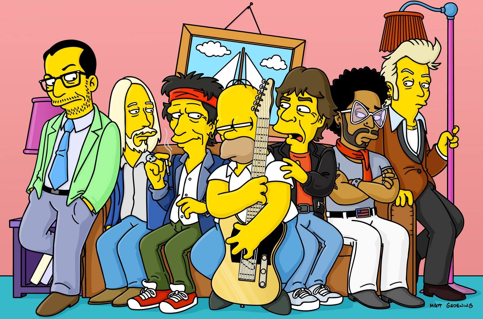 General 1589x1050 The Simpsons Homer Simpson cartoon humor musical instrument Mick Jagger Keith Richards Rolling Stones