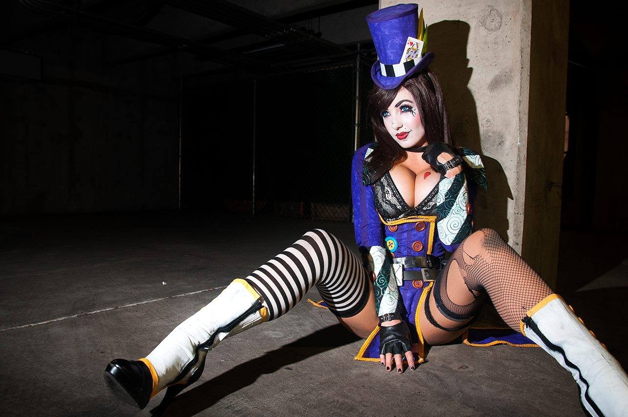 People 1286x854 Borderlands video games PC gaming Moxxi video game girls Jessica Nigri model cosplay costumes funny hats stockings face paint striped stockings women