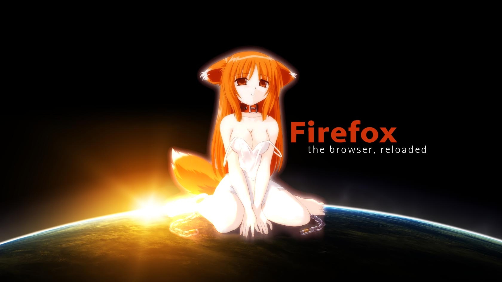 Anime 1920x1080 anime girls animal ears Mozilla boobs Mozilla Firefox kneeling fox girl red eyes