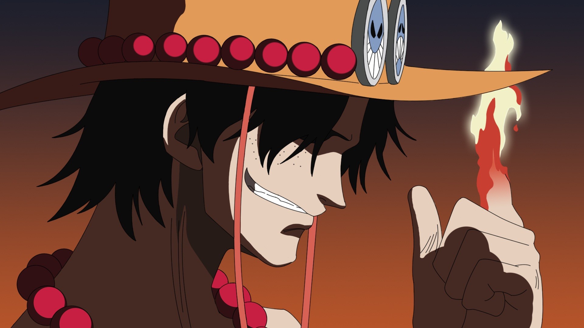 Anime 1920x1080 One Piece Portgas D. Ace anime boys fire hat anime dark hair face profile