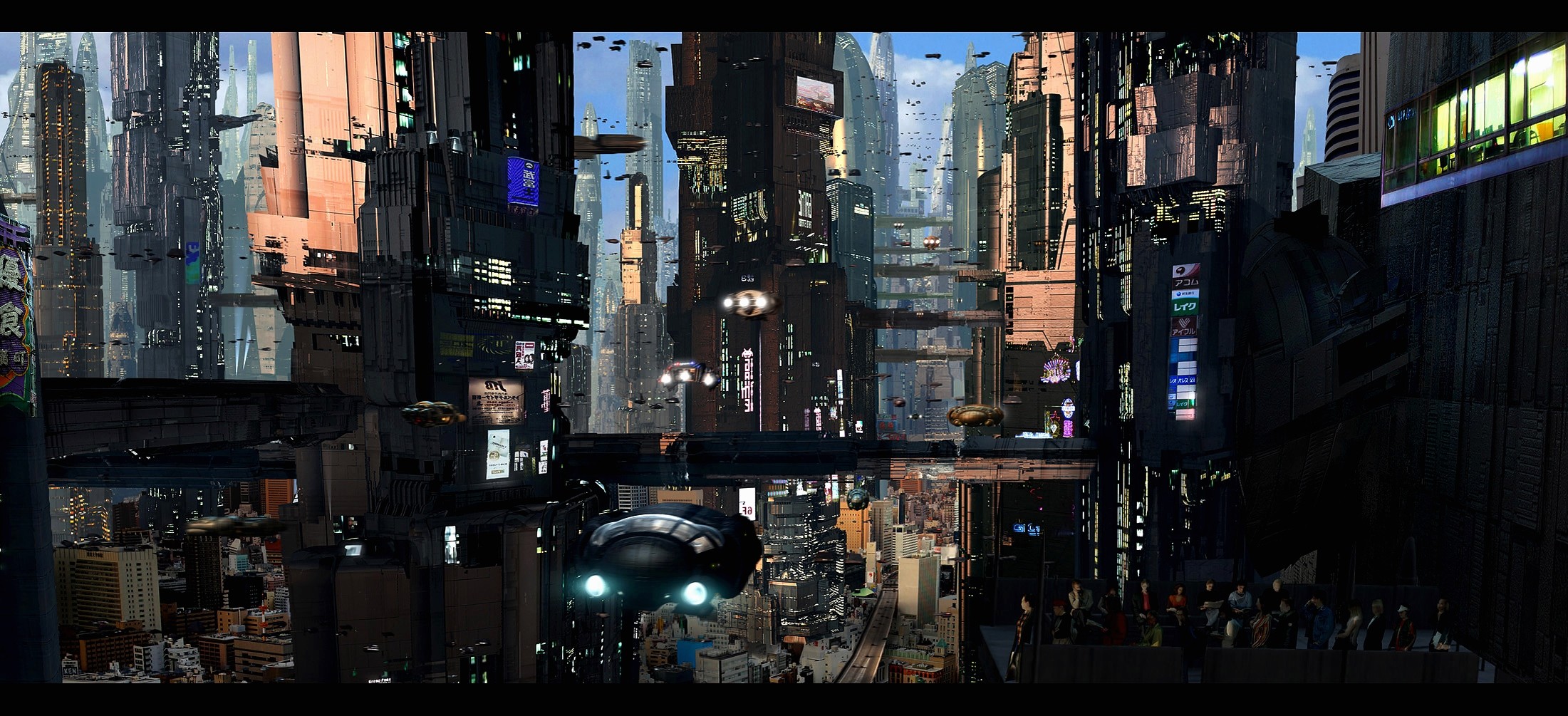 General 2201x1005 aircraft cityscape futuristic city science fiction