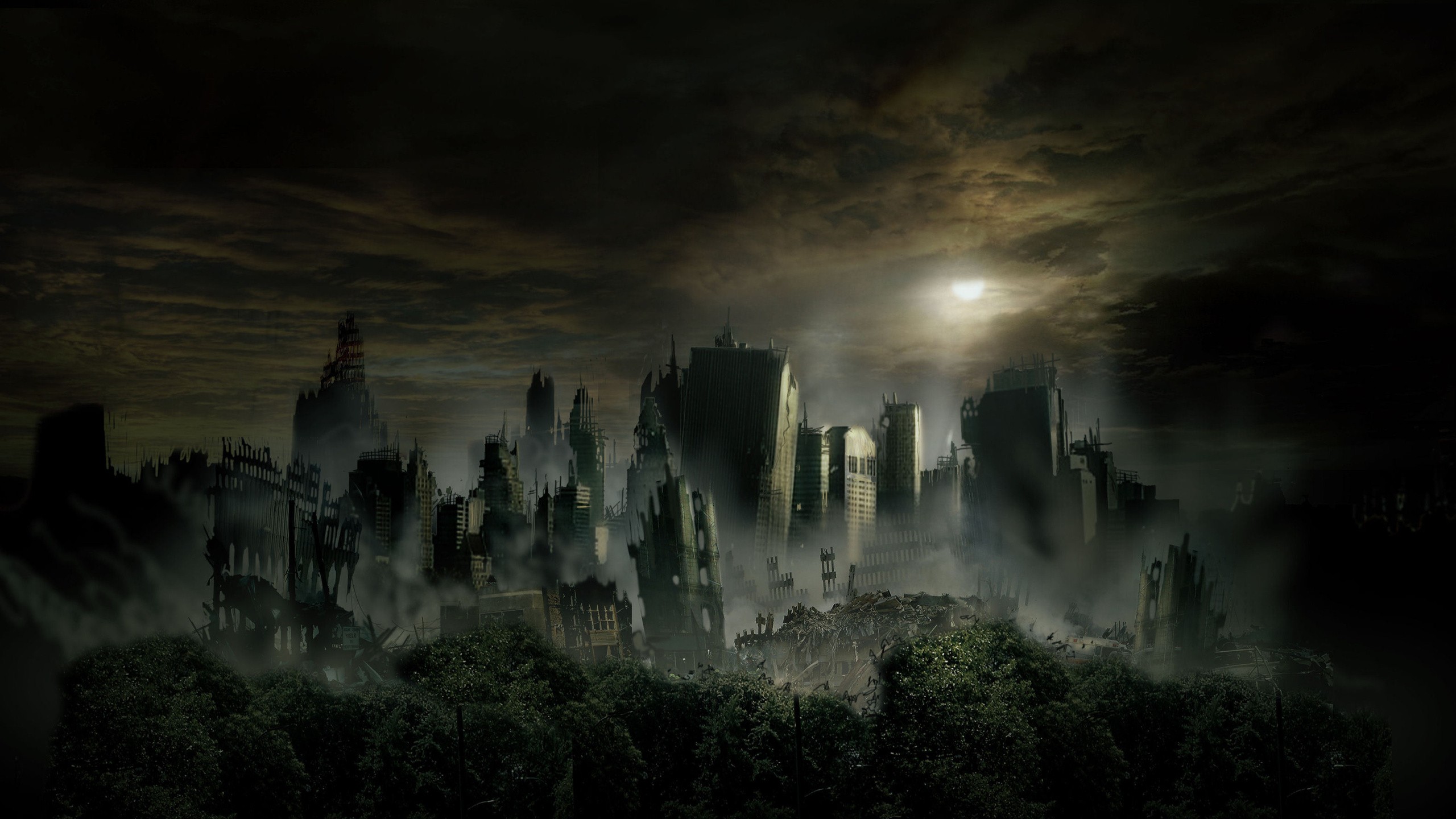 General 2560x1440 artwork apocalyptic futuristic digital art cityscape sky ruins