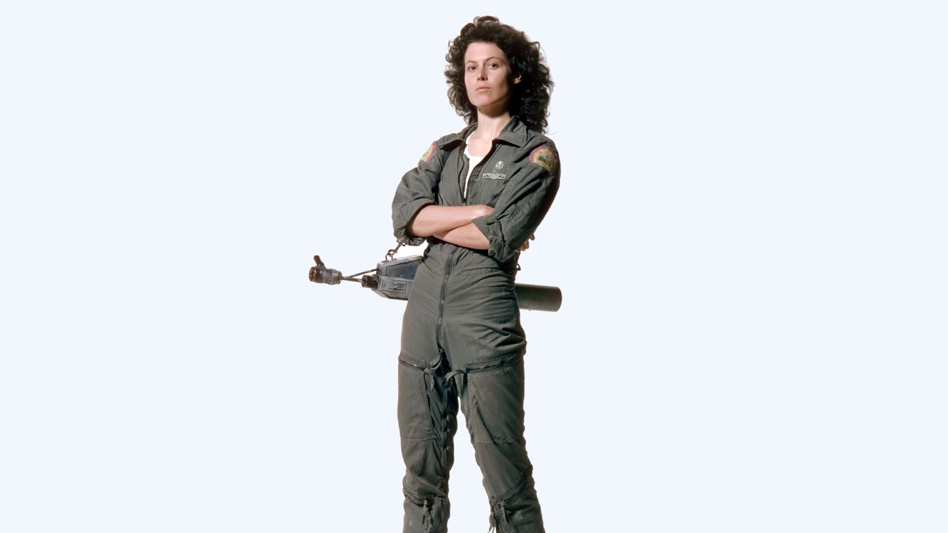 People 1920x1080 Sigourney Weaver Alien (movie) Ellen Ripley movies actress women looking at viewer dark hair simple background white background arms crossed celebrity science fiction science fiction women horror