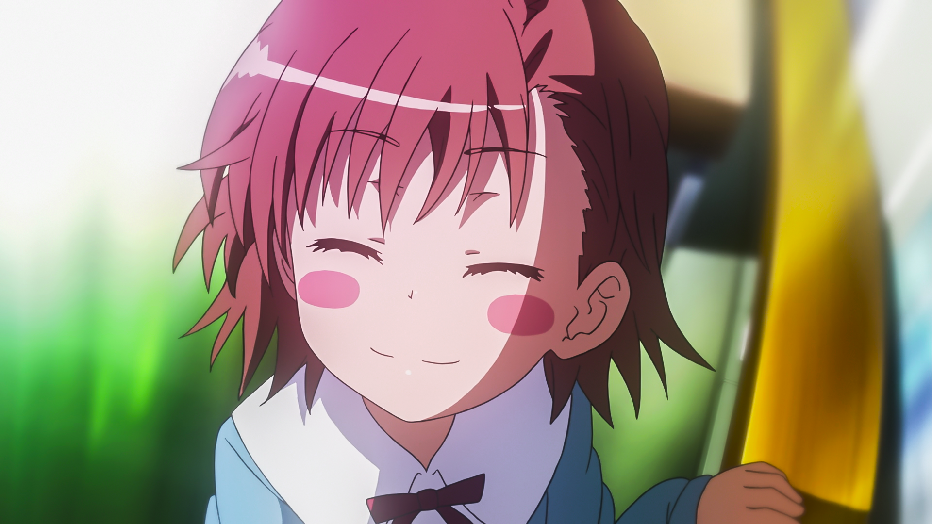 Anime 1920x1080 anime To Aru Kagaku no Railgun Misaka Mikoto anime girls pink hair closed eyes smiling