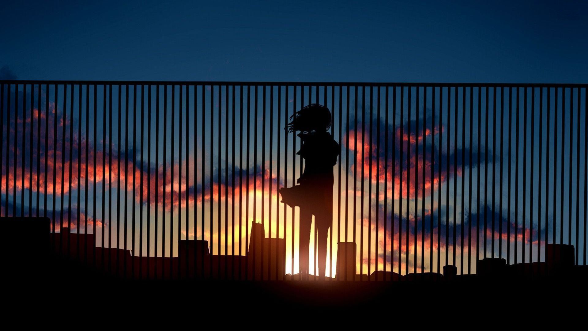 Anime 1920x1080 anime artwork sunset anime girls clouds moescape silhouette sky