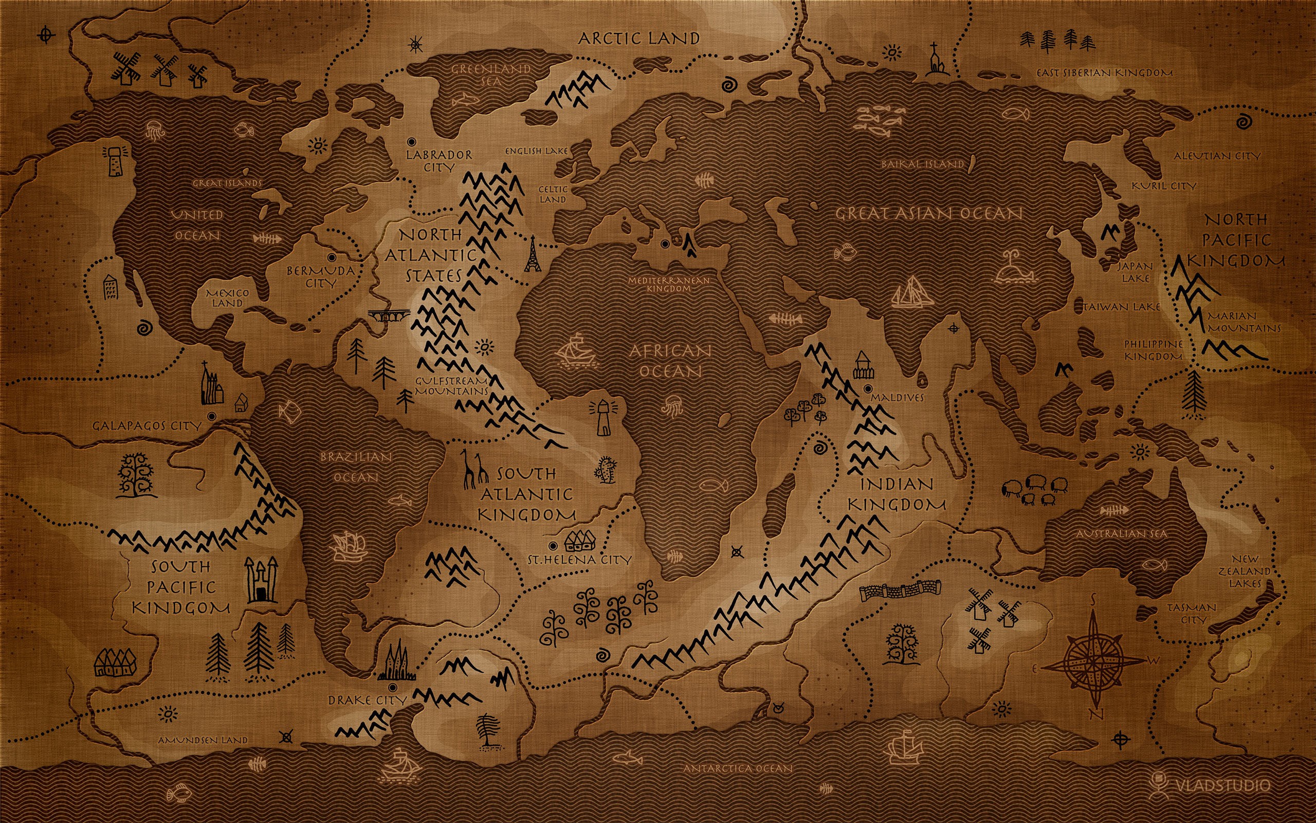 General 2560x1600 map inverted world map Vladstudio history artwork brown
