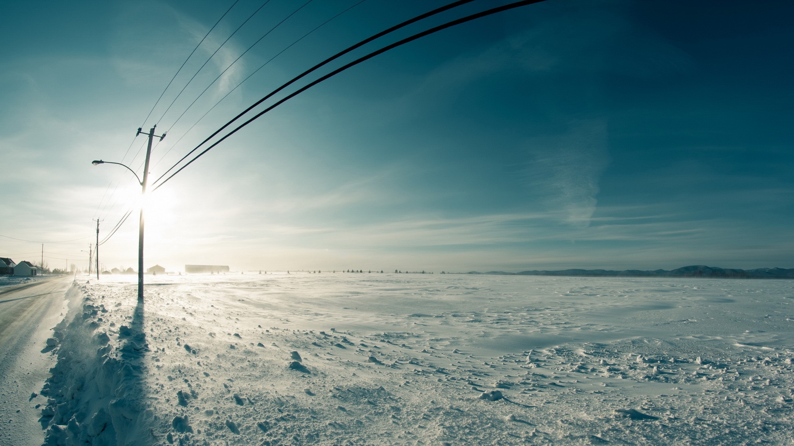 General 2560x1440 power lines snow winter cold outdoors Sun