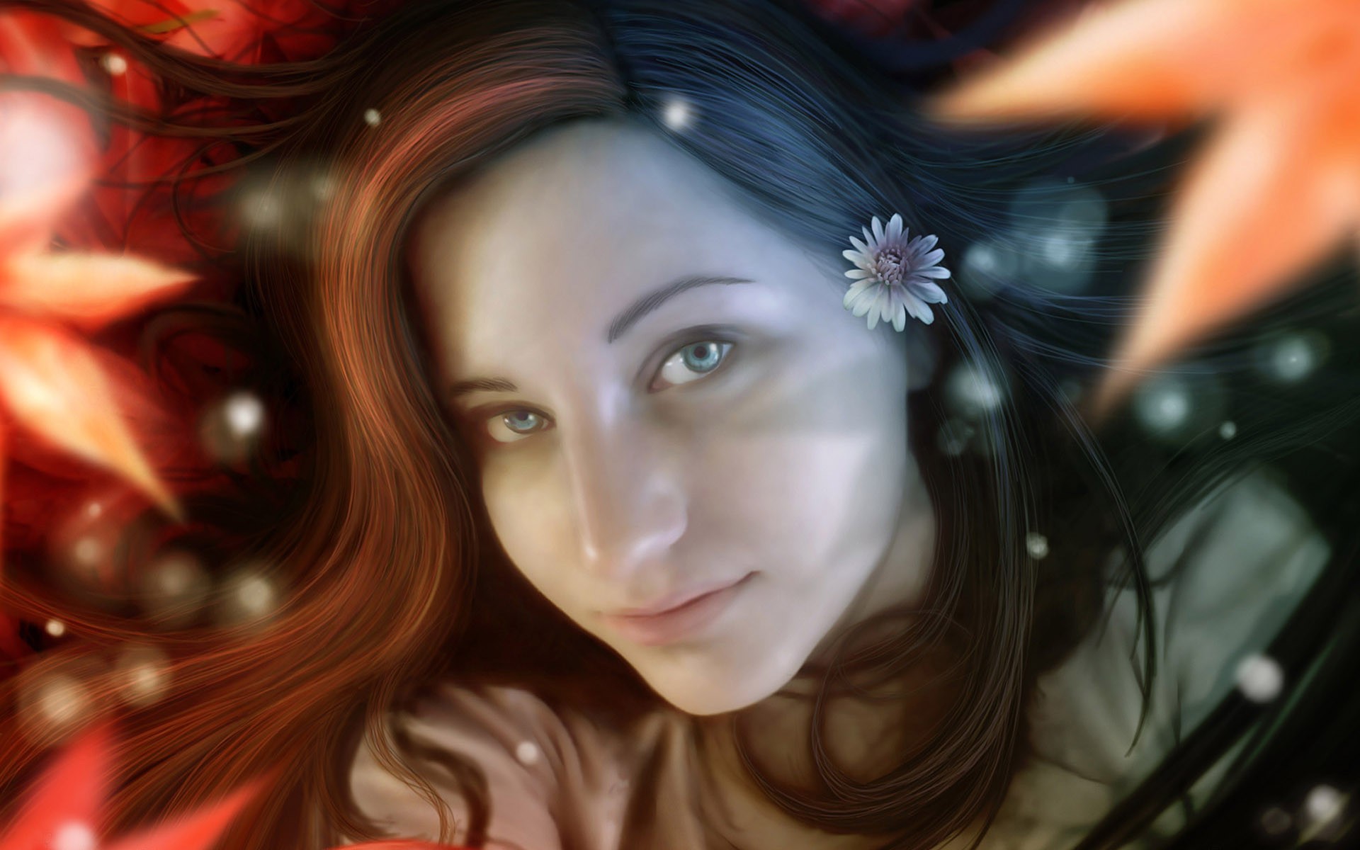 General 1920x1200 face flower in hair fantasy girl women looking at viewer digital art closeup