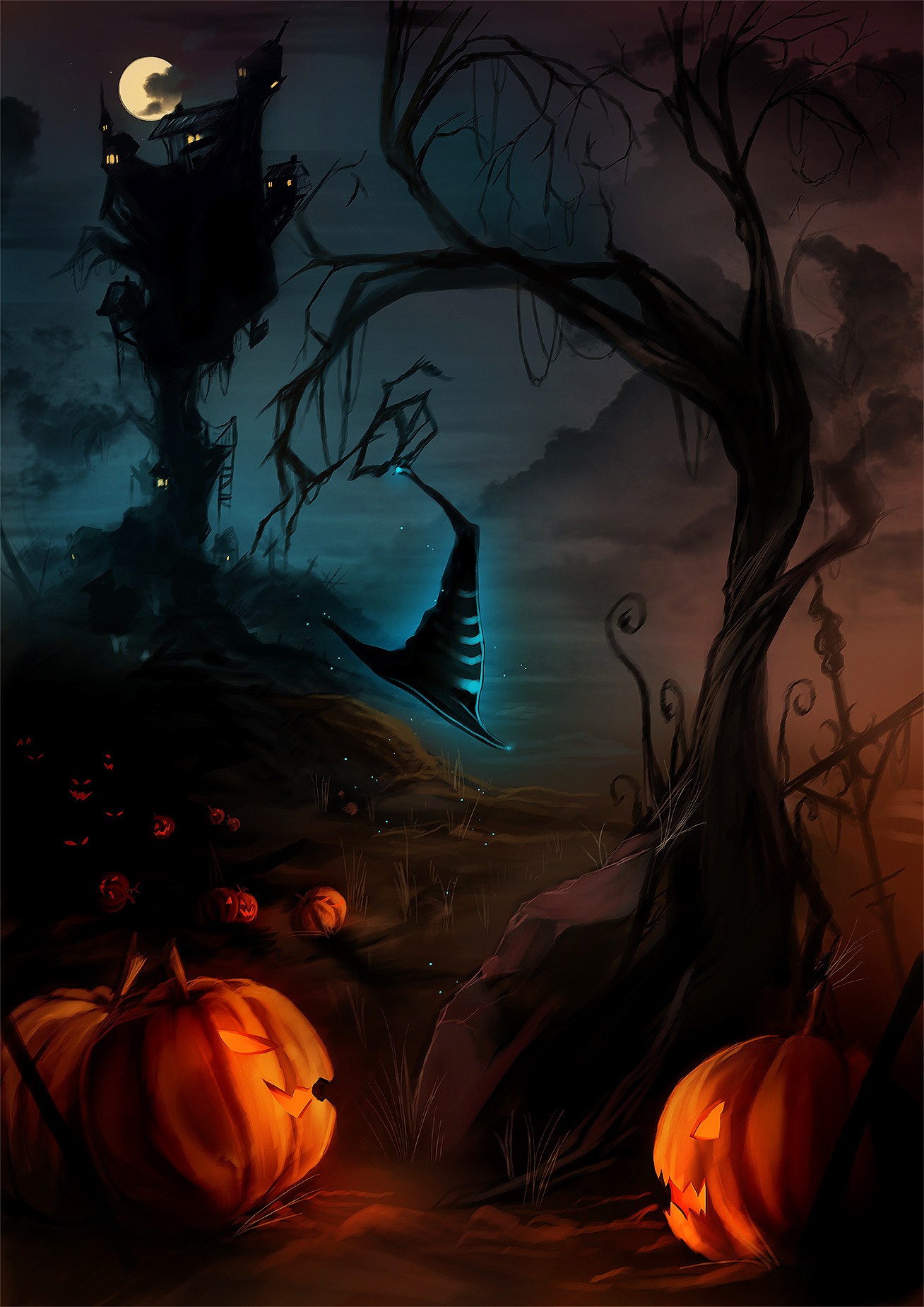 General 1308x1850 Halloween pumpkin artwork Moon fantasy art
