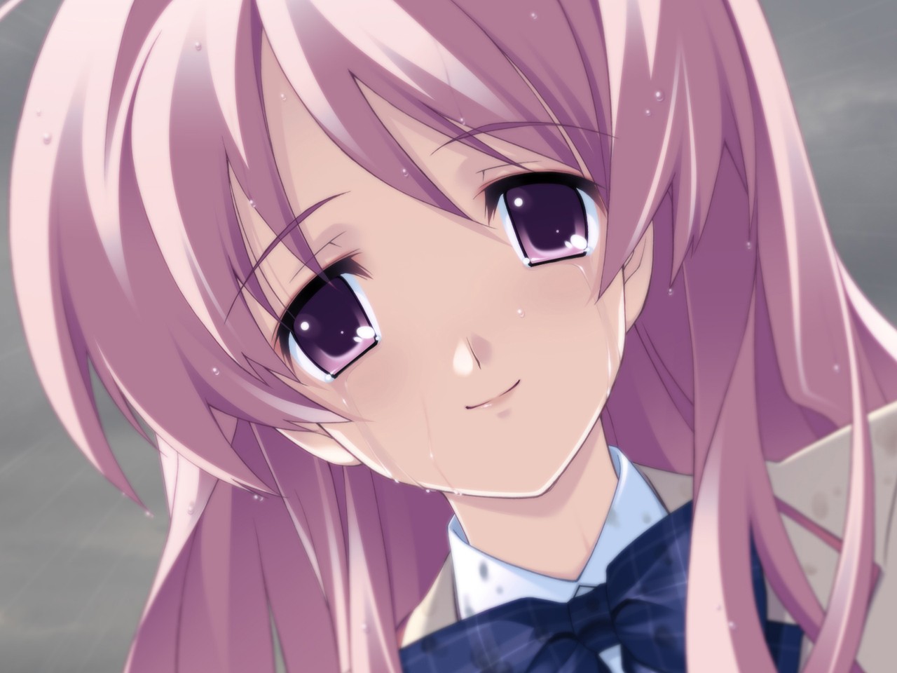 Anime 1280x960 Chaos;Head anime school uniform Sakihata Rimi anime girls purple eyes face