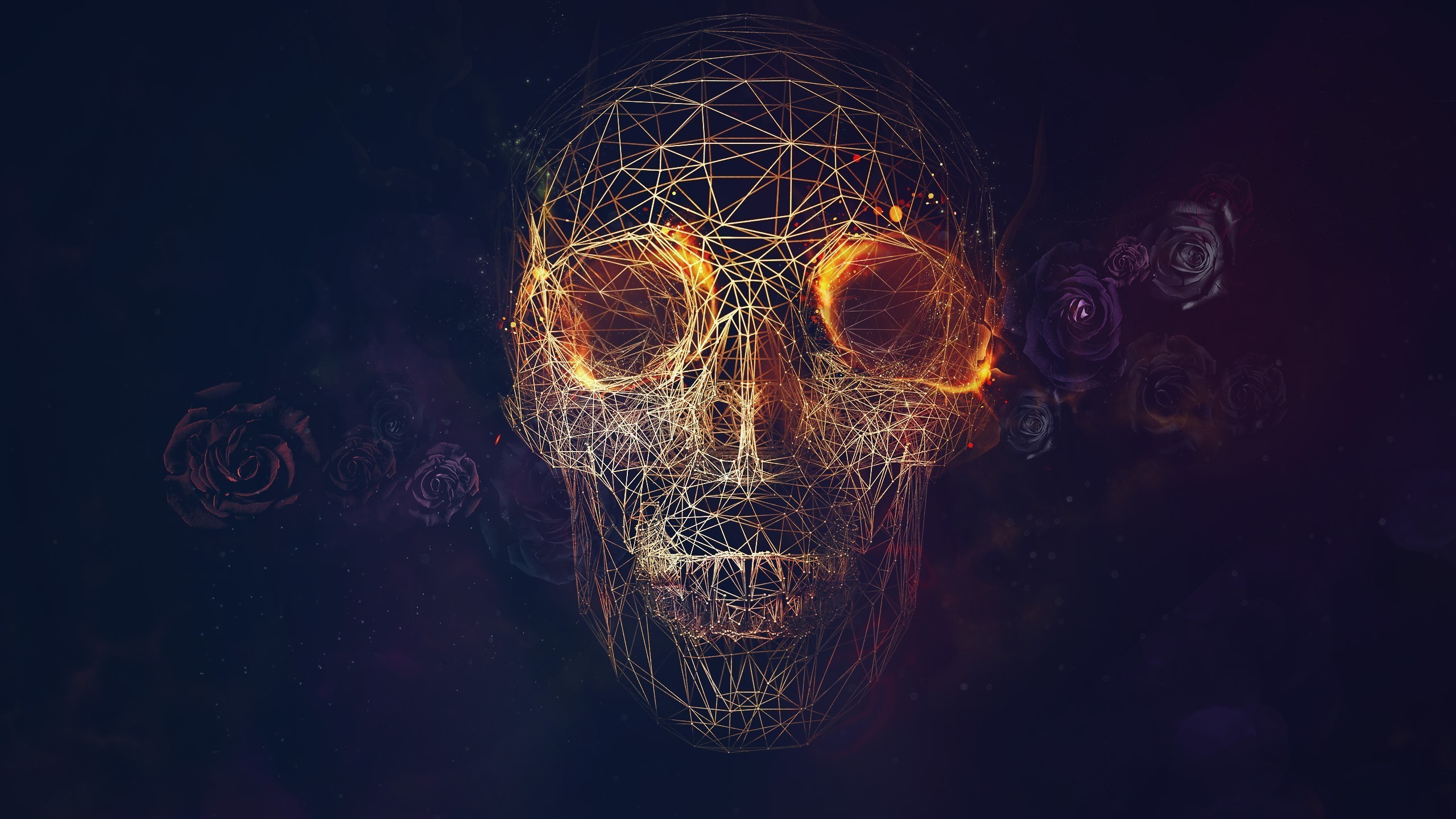 General 2560x1440 wireframe rose skull abstract digital art vector CGI artwork 3D Abstract grid