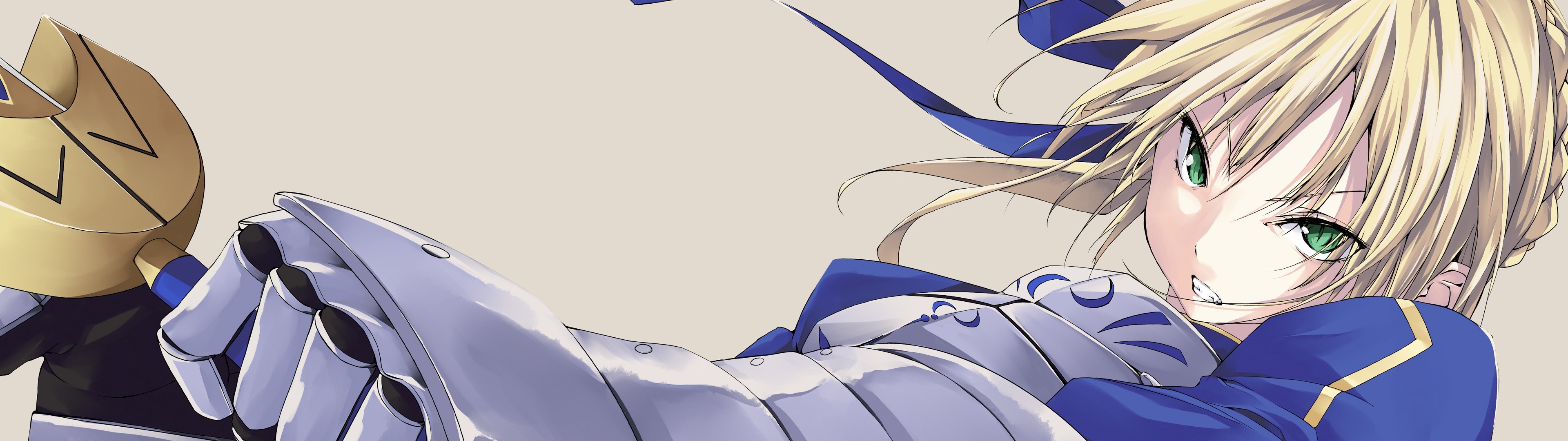 Anime 3840x1080 anime Saber Fate series anime girls green eyes blonde simple background white background