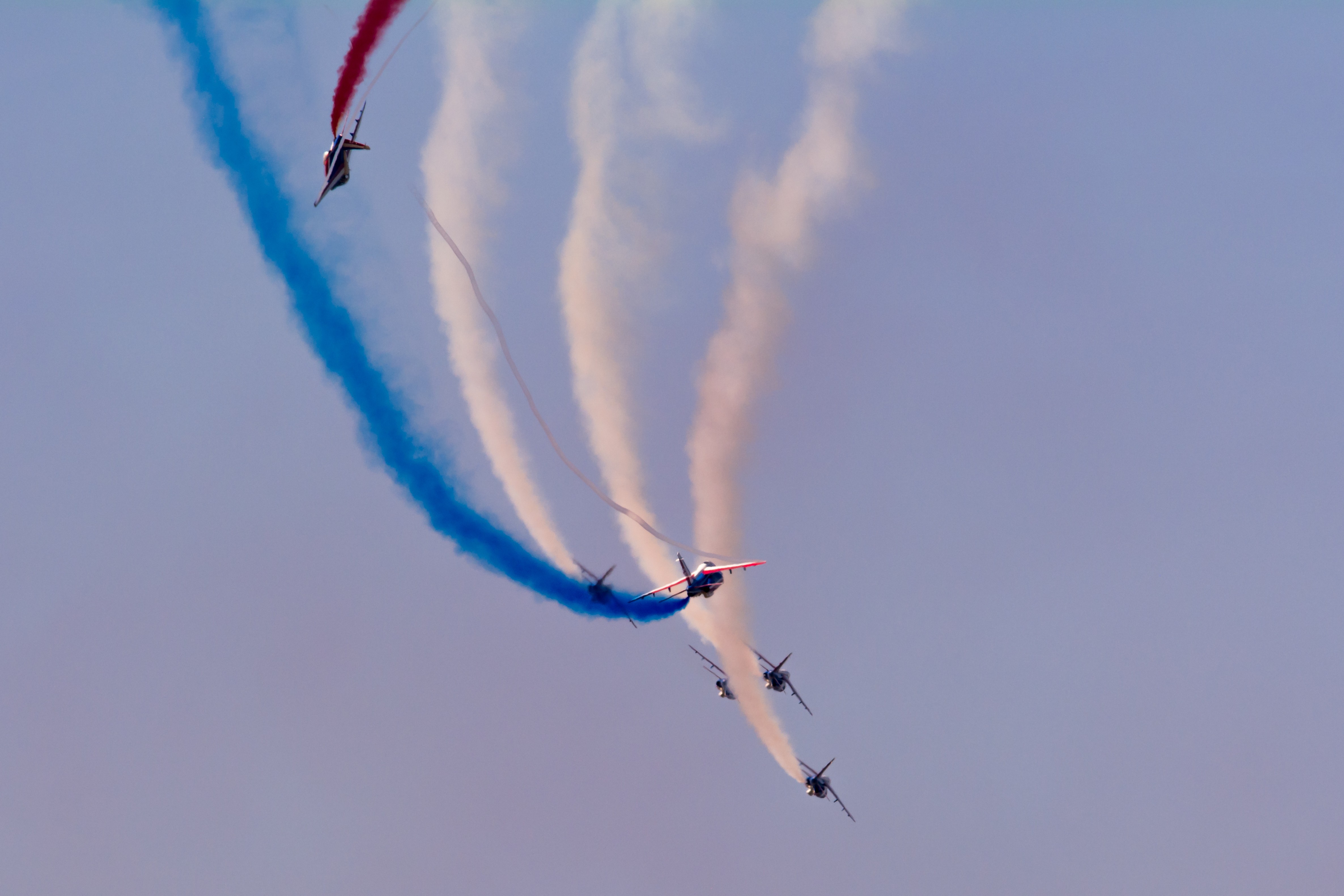 General 4743x3162 airplane airshows Patrouille de France blue white red smoke aircraft military aircraft vehicle military vehicle colored smoke aerobatic team