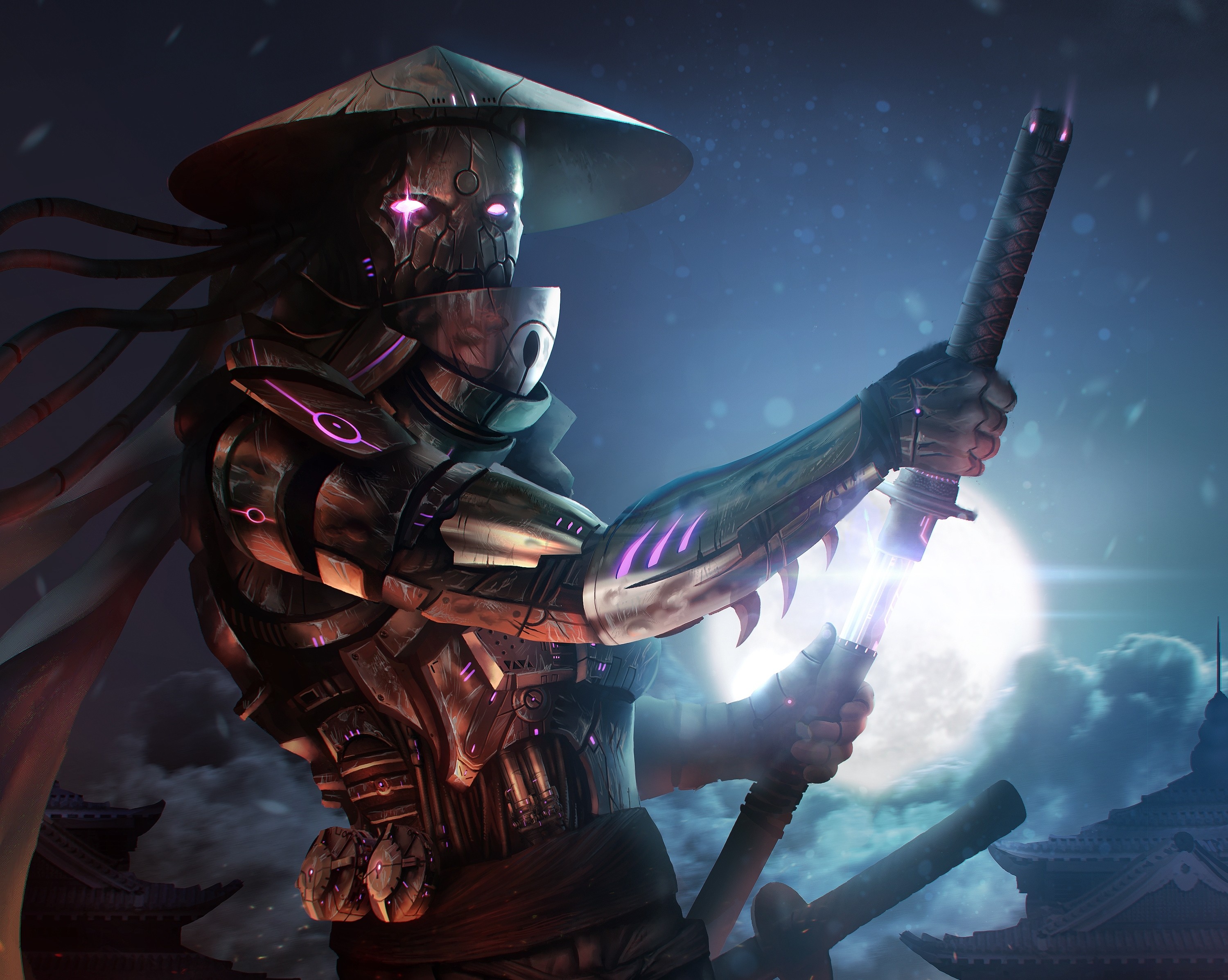 General 3000x2393 fantasy art samurai katana sword weapon glowing eyes