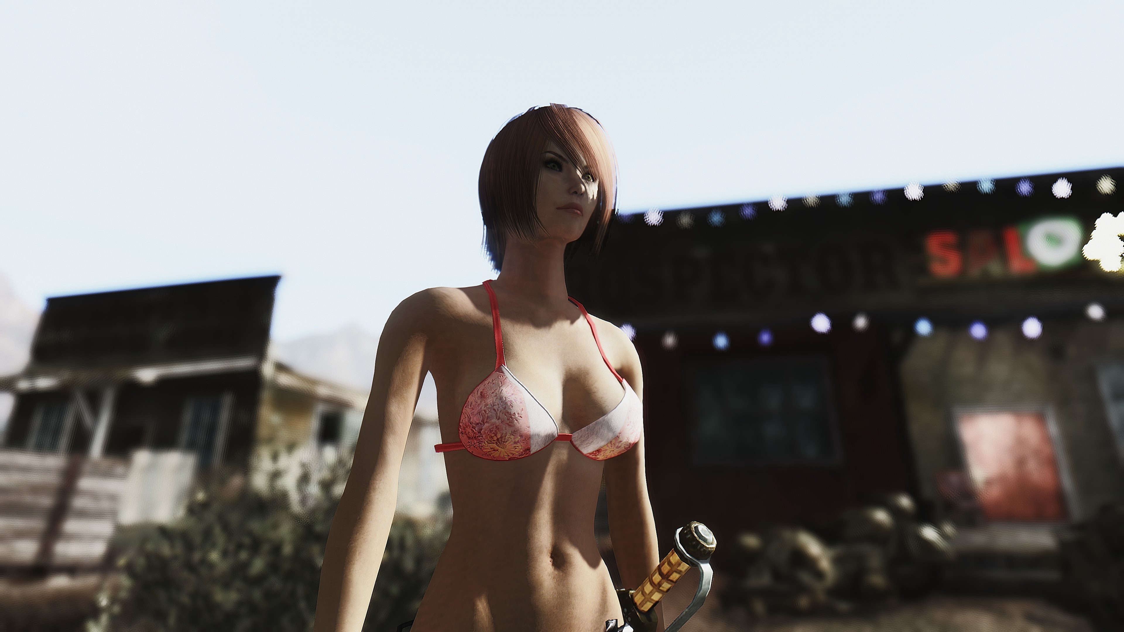 General 3840x2160 Fallout Fallout: New Vegas apocalyptic ENB CGI video game girls video games PC gaming screen shot boobs bikini belly