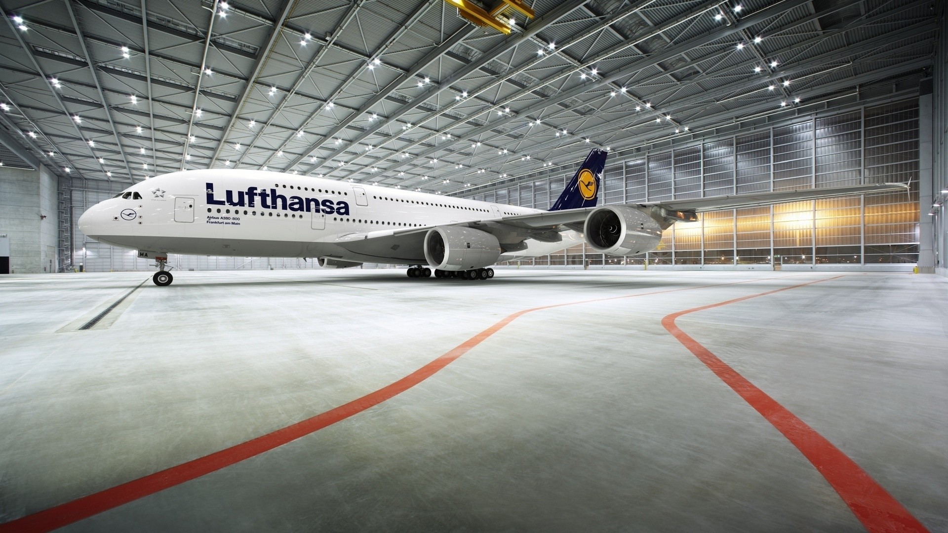 General 1920x1080 airplane Airbus Airbus A380 Lufthansa hangar vehicle airline Germany french aircraft
