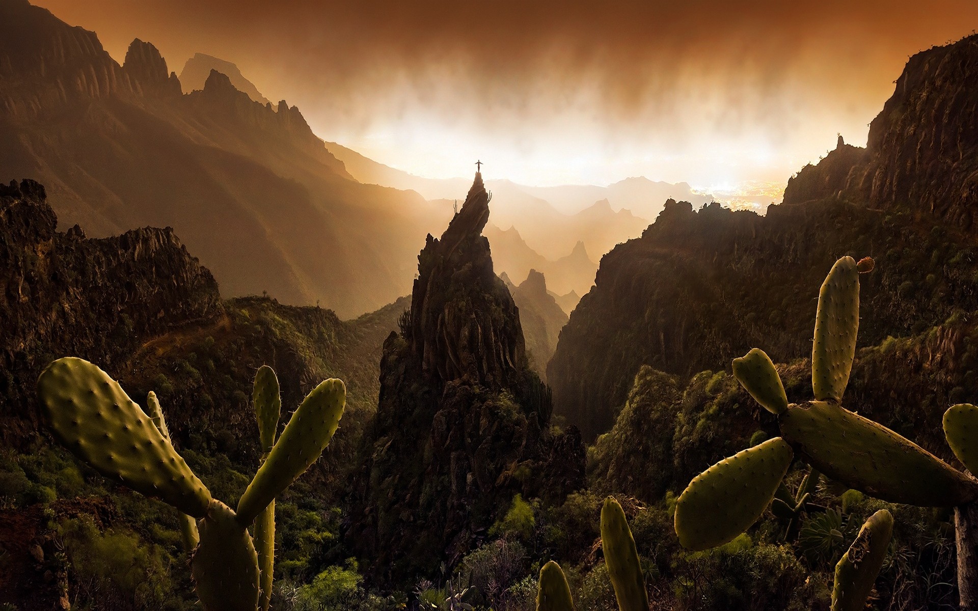 General 1920x1200 nature landscape mountains sunset mist Spain shrubs rock climbing Max Rive