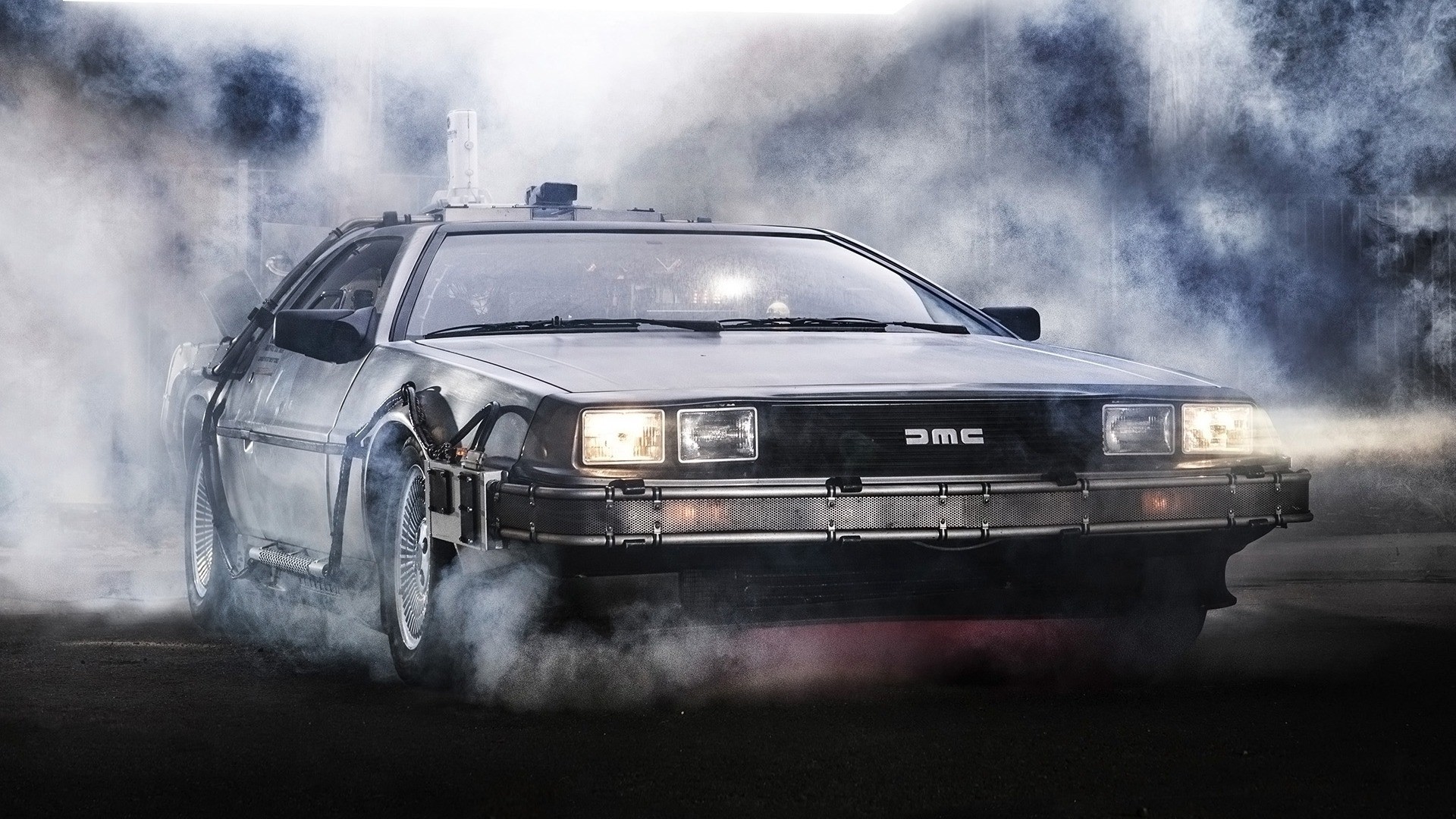 General 1920x1080 Back to the Future DeLorean artwork movies car Time Machine vehicle silver cars smoke