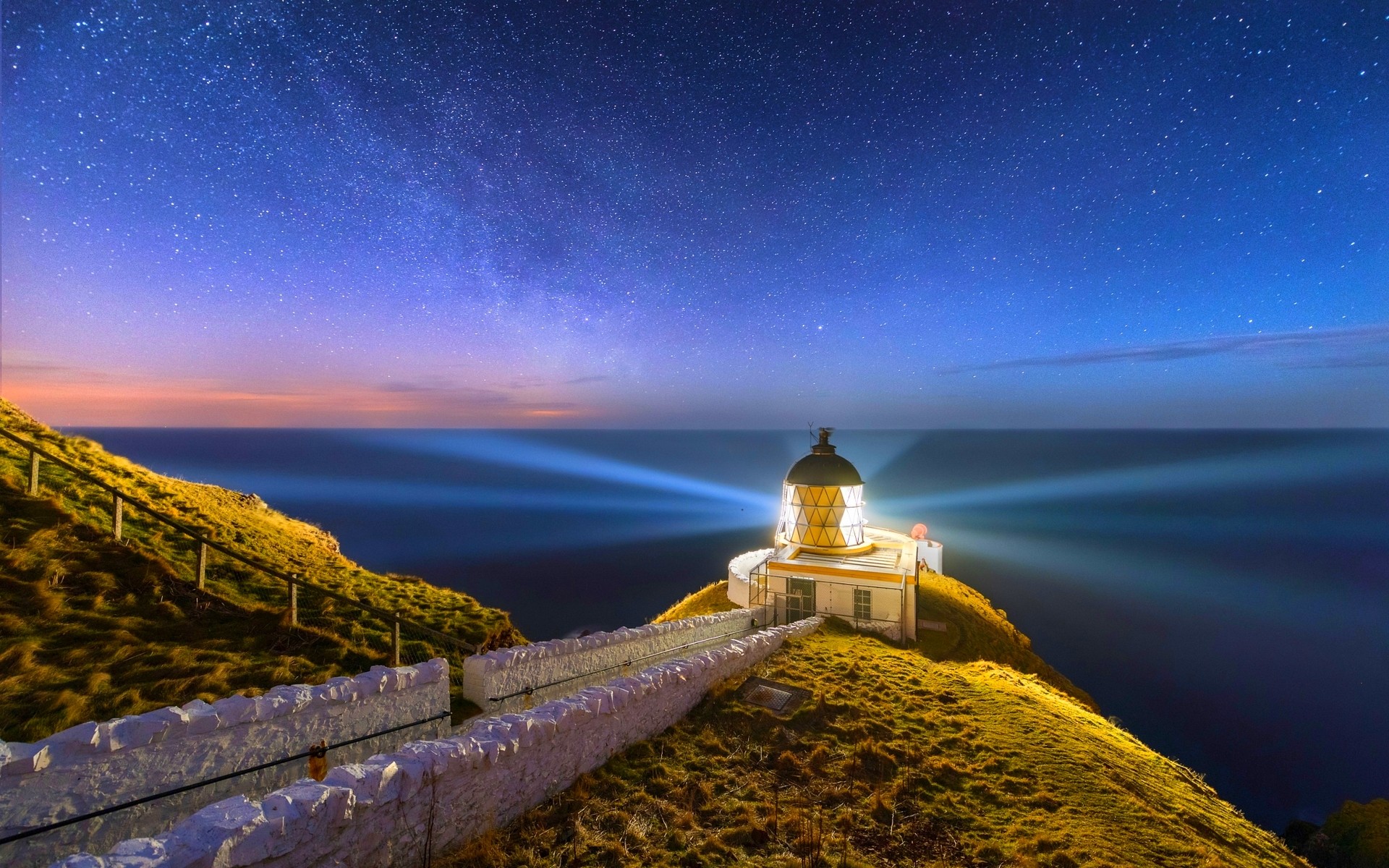 General 1920x1200 nature landscape lighthouse Scotland starry night sea long exposure UK coast sky stars horizon