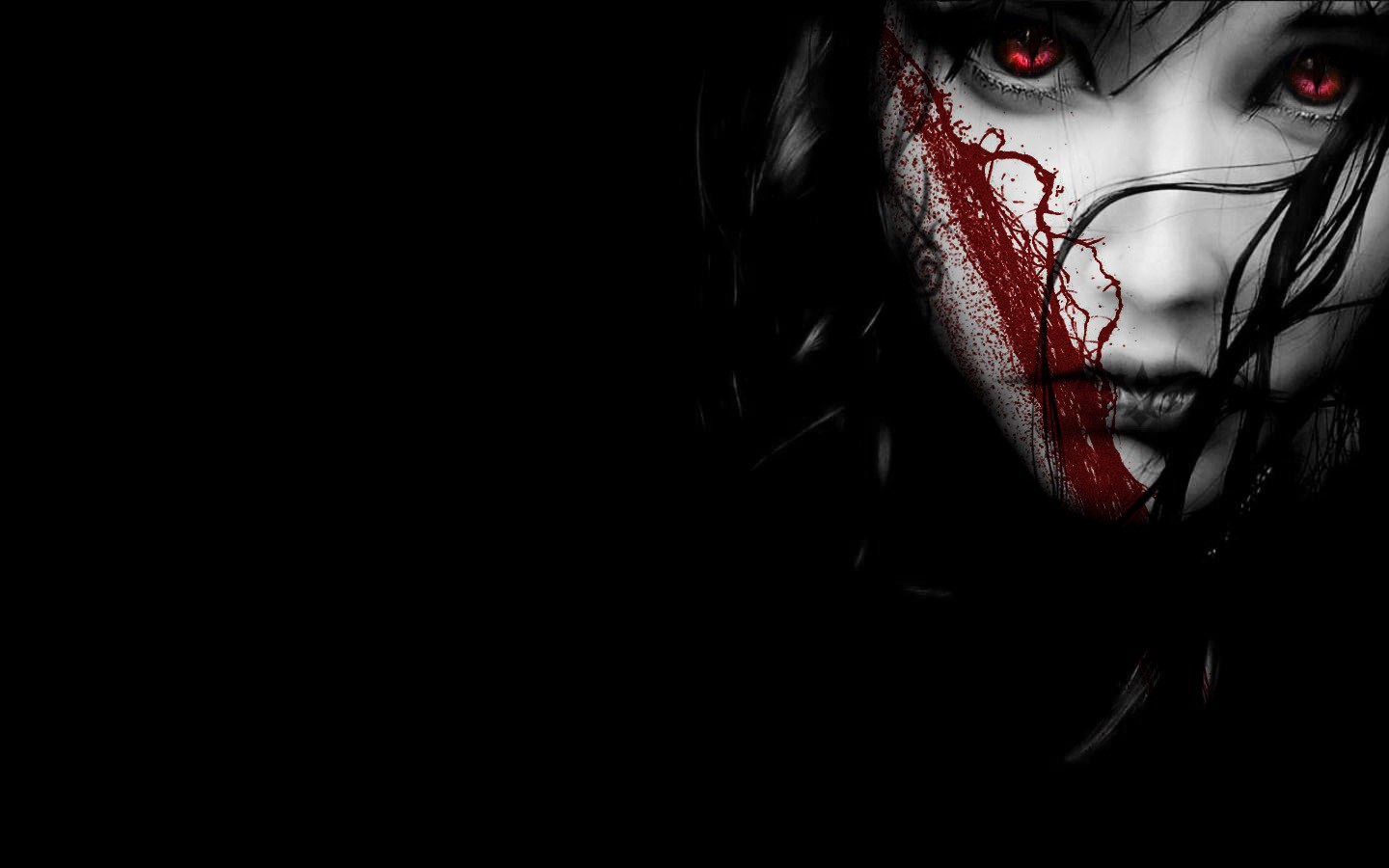 General 1440x900 red eyes blood fantasy girl fantasy art face dark simple background