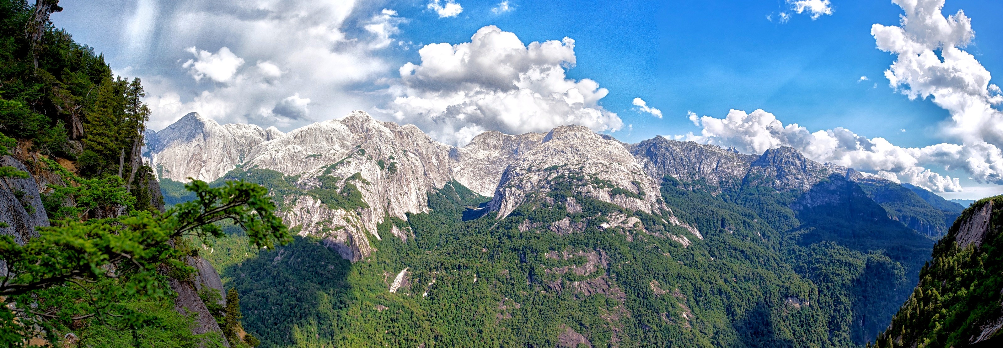 General 3196x1110 mountains panorama forest Chile valley cliff summer nature landscape South America
