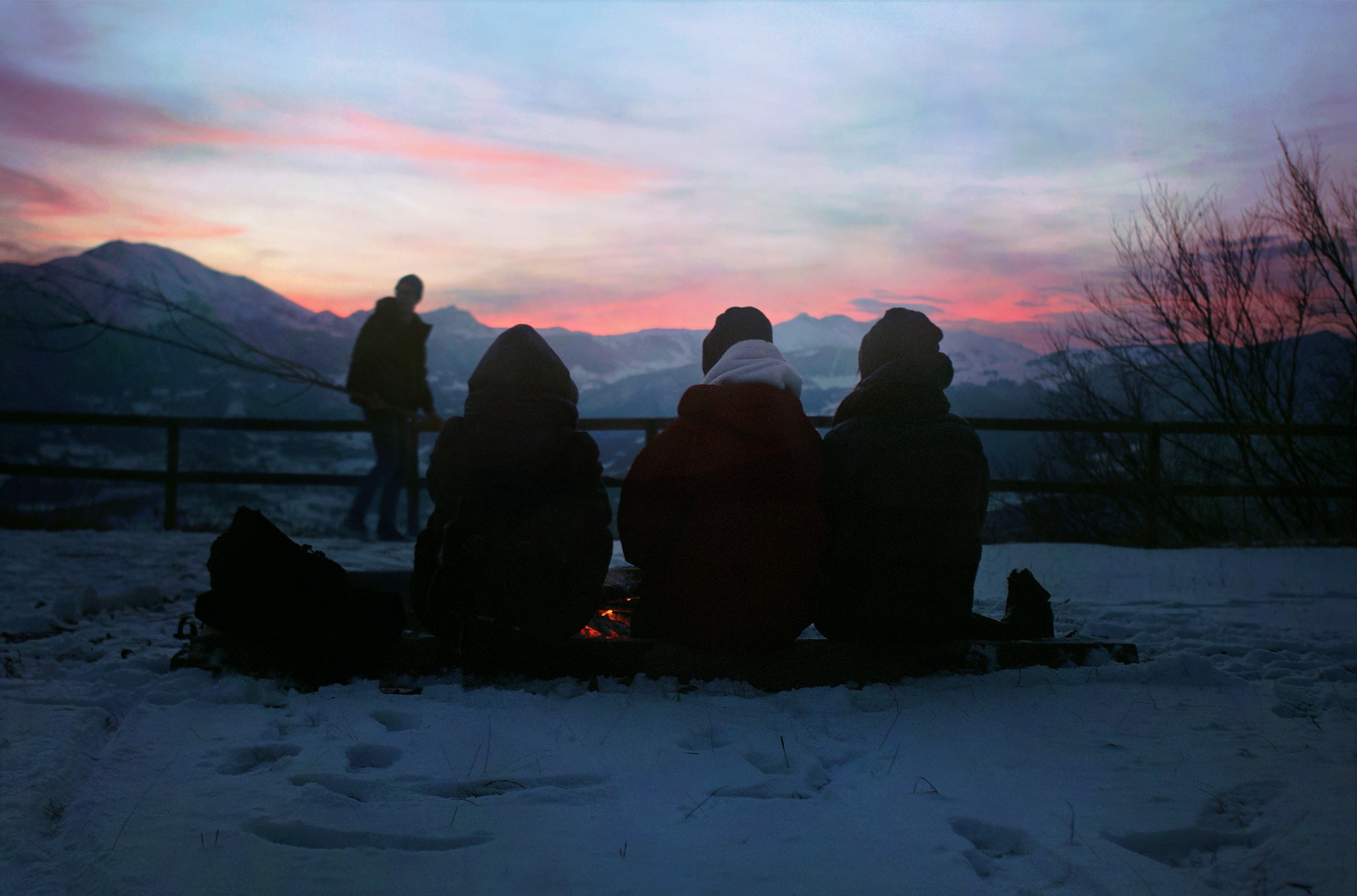 People 1996x1319 group of people social gathering rear view dark sky mountains landscape outdoors sitting low light