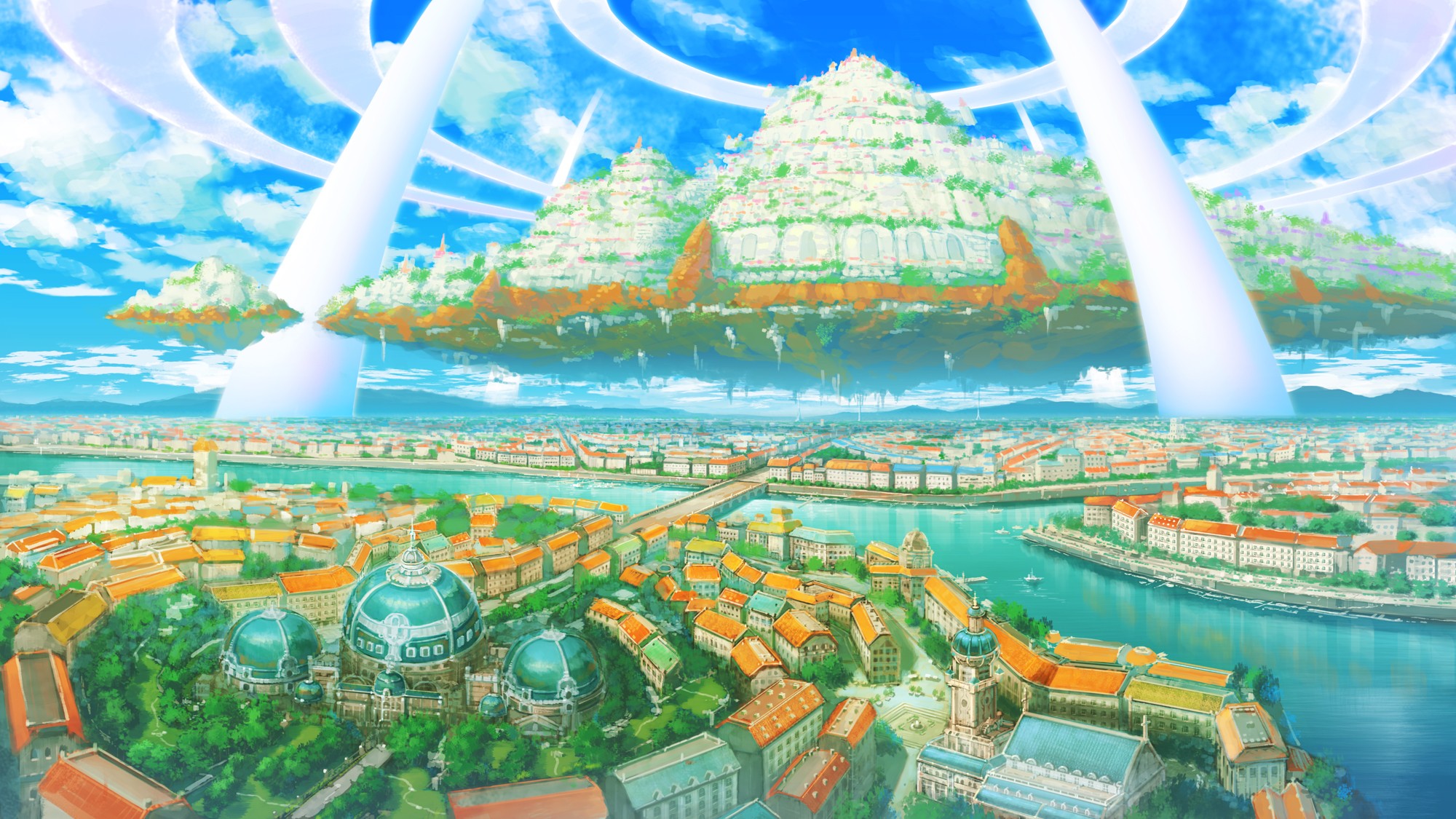 Anime 2000x1125 anime cityscape sky clouds