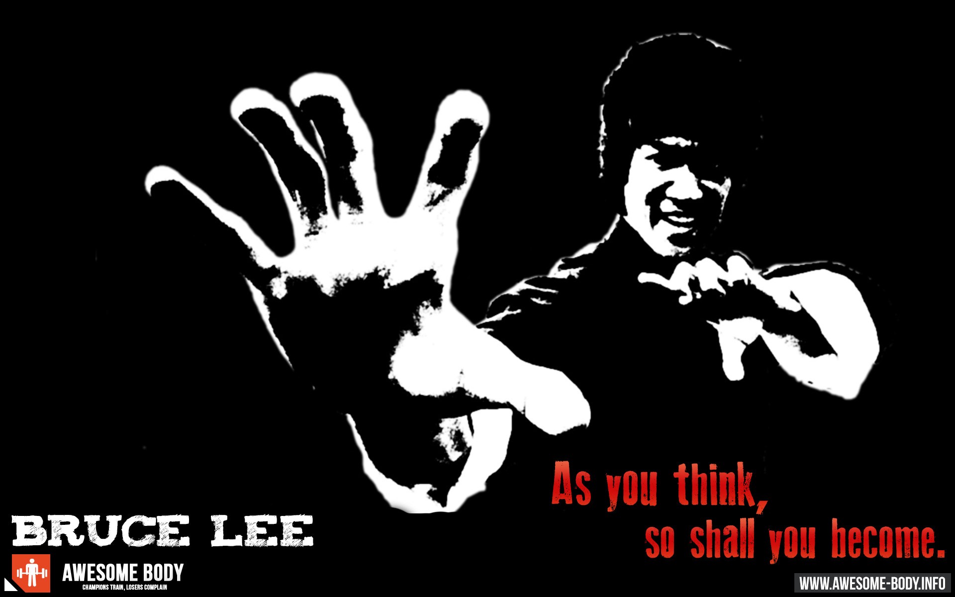 General 1920x1200 skinny Bruce Lee motivational men black background simple background text digital art quote watermarked selective coloring