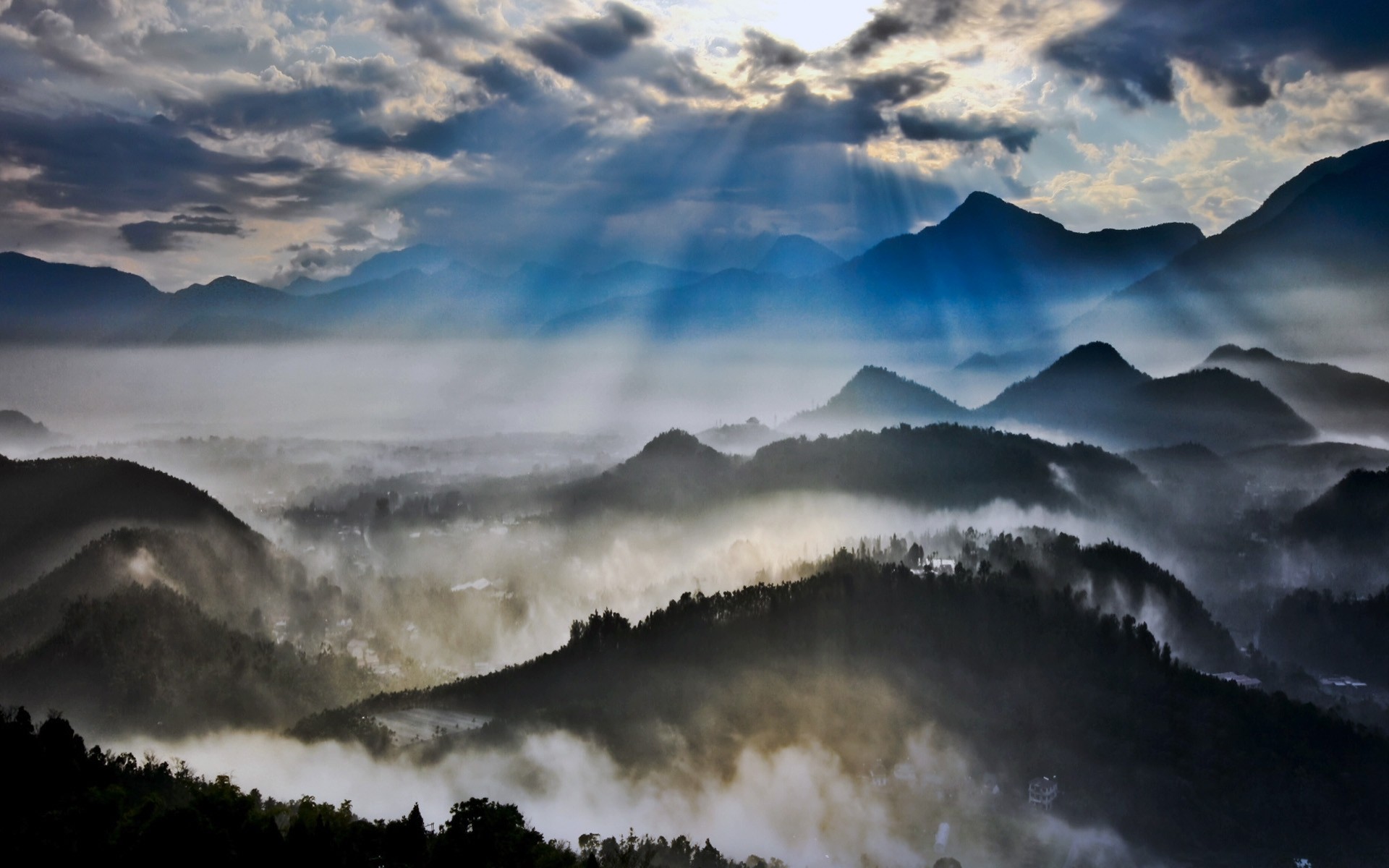 General 1920x1200 sun rays mist valley Taiwan mountains clouds nature landscape Asia trees forest outdoors