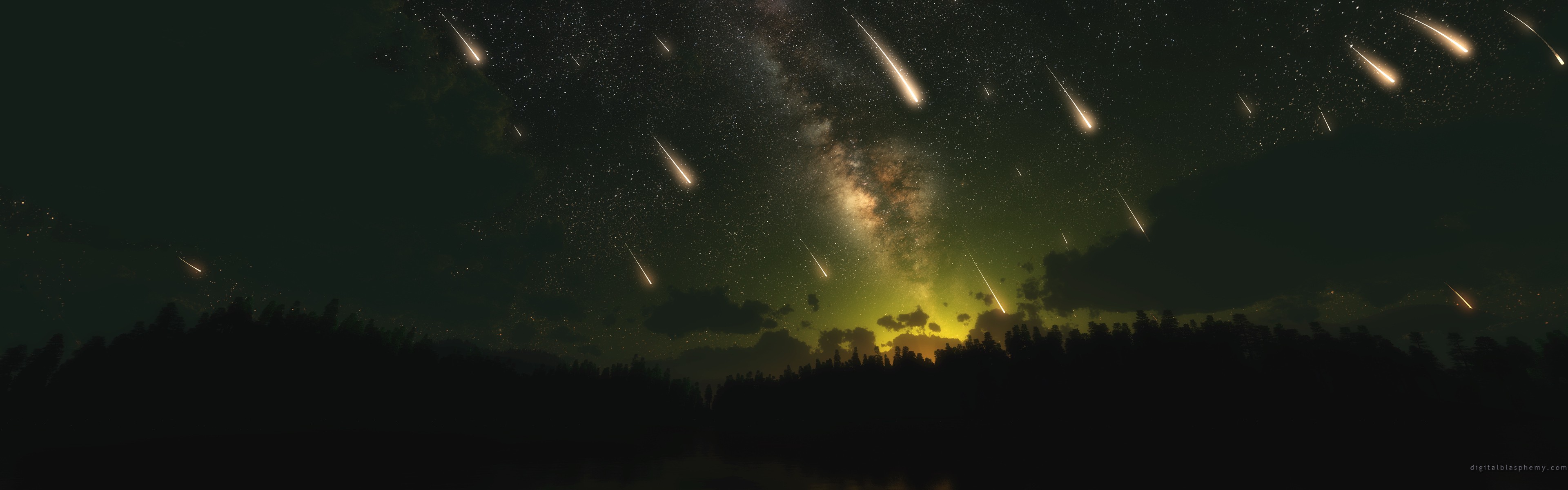 General 3840x1200 meteors dark night sky landscape nature