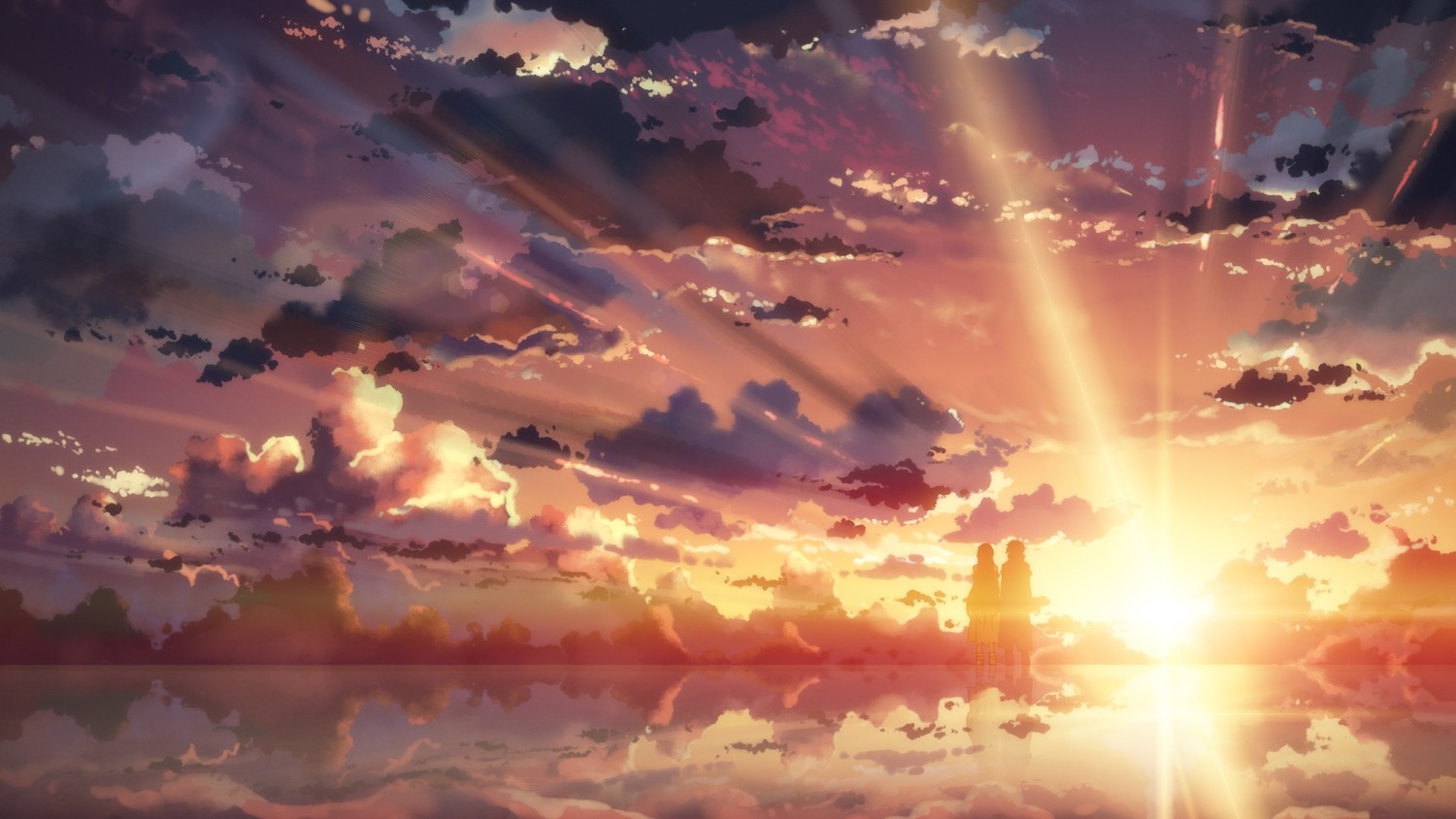 Anime 1500x844 anime sky Sun outdoors sunlight clouds