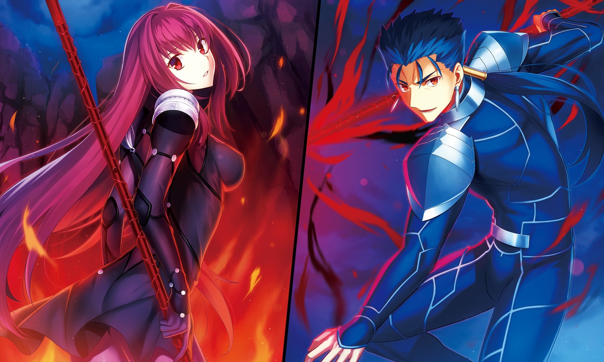Anime 2067x1239 Fate/Grand Order Scathach anime Lancer (Fate/Stay Night) Fate series anime boys long hair red eyes
