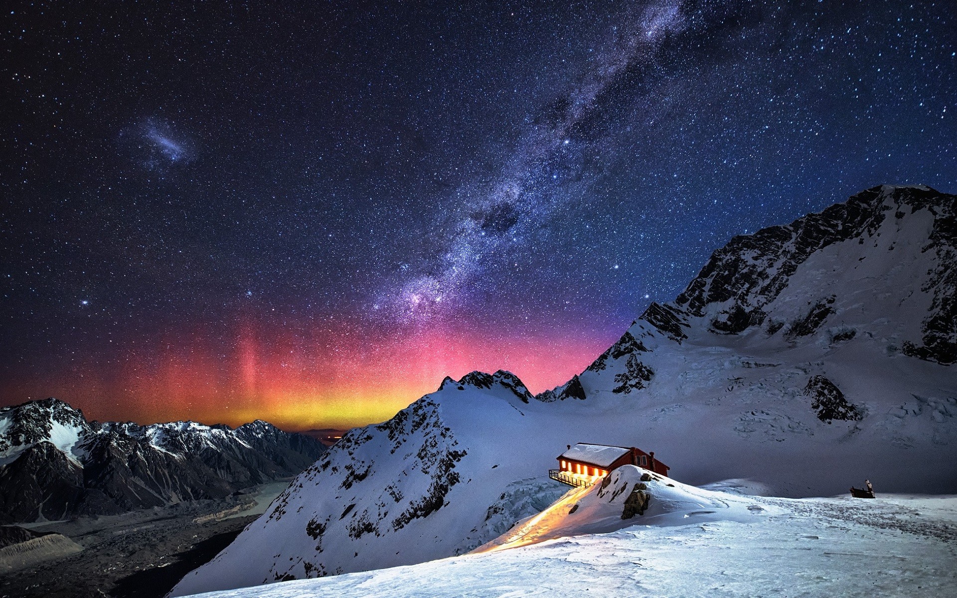 General 1920x1200 nature mountains snow stars Milky Way landscape sky cabin hut snowy peak snowy mountain cold outdoors ice winter