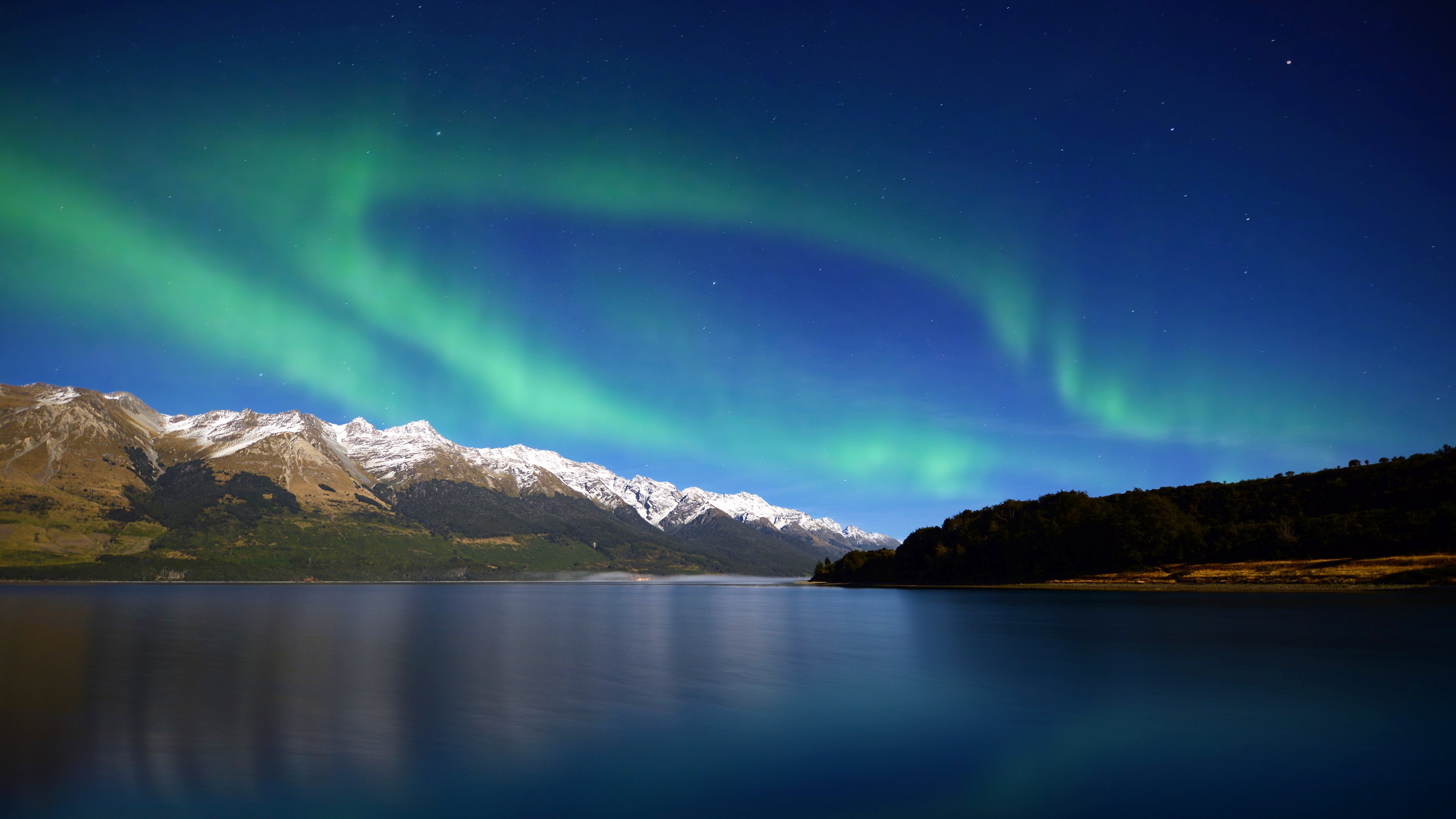 General 3840x2160 aurorae nature water mountains New Zealand low light