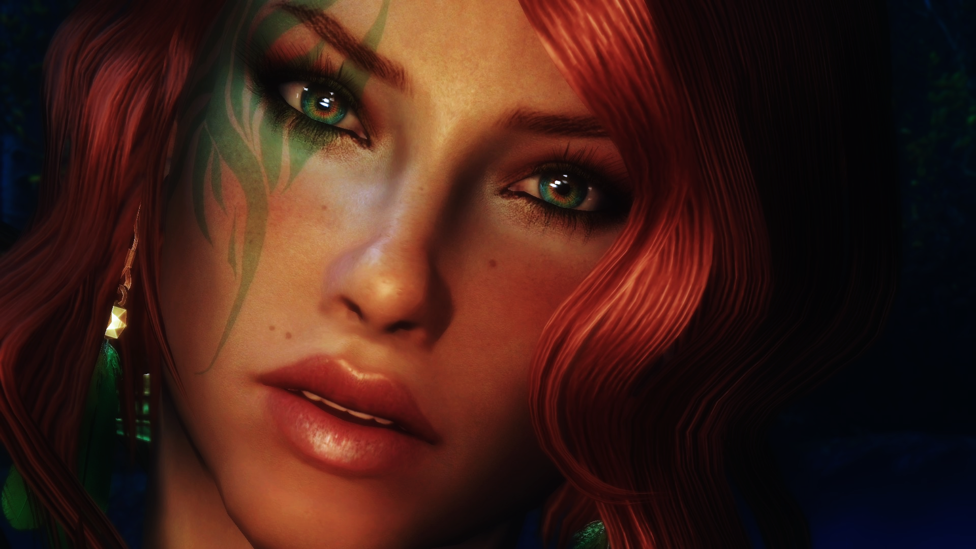General 1920x1080 The Elder Scrolls V: Skyrim women green eyes redhead PC gaming video games modding video game girls RPG closeup
