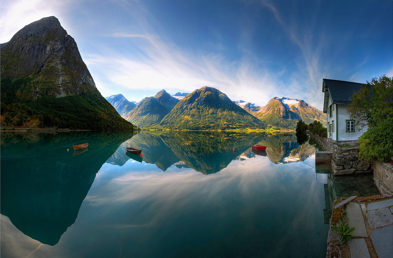 General 1280x840 lake reflection mountains rowboat Norway