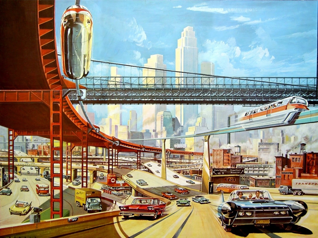 General 1280x960 interchange futuristic highway concept art skyscraper retro science fiction