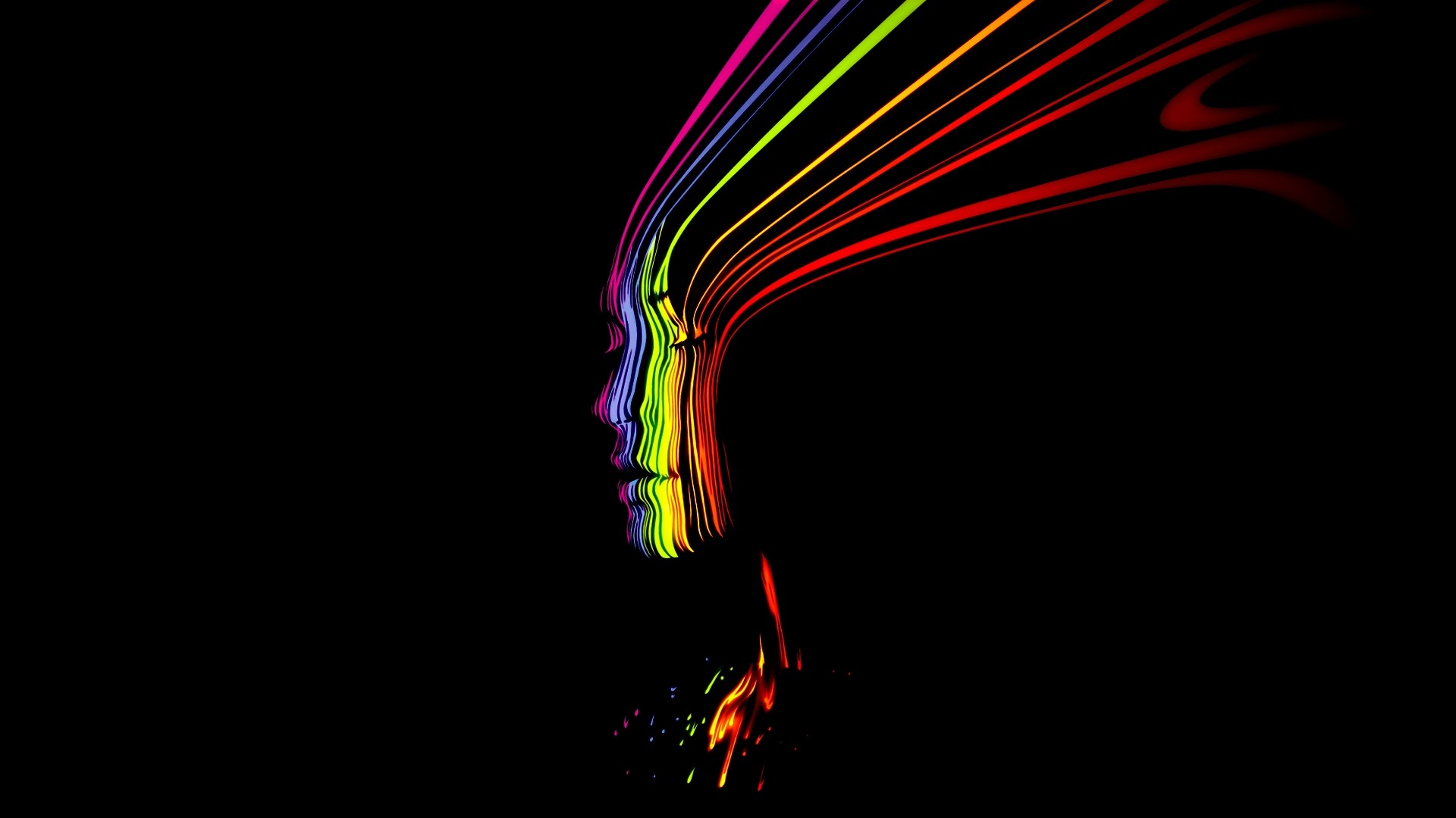 General 1920x1080 women face lines colorful closed eyes minimalism digital art simple background black background