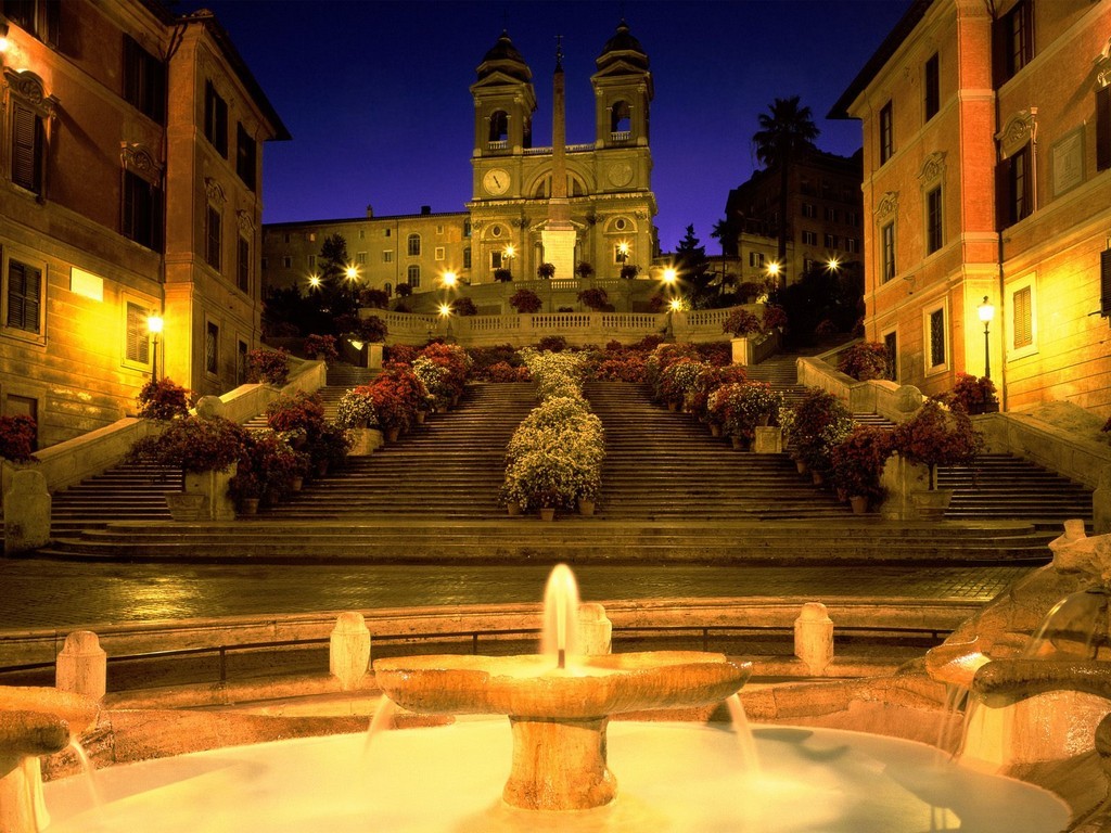 General 1024x768 cityscape Spanish Steps Rome night city Italy steps city lights