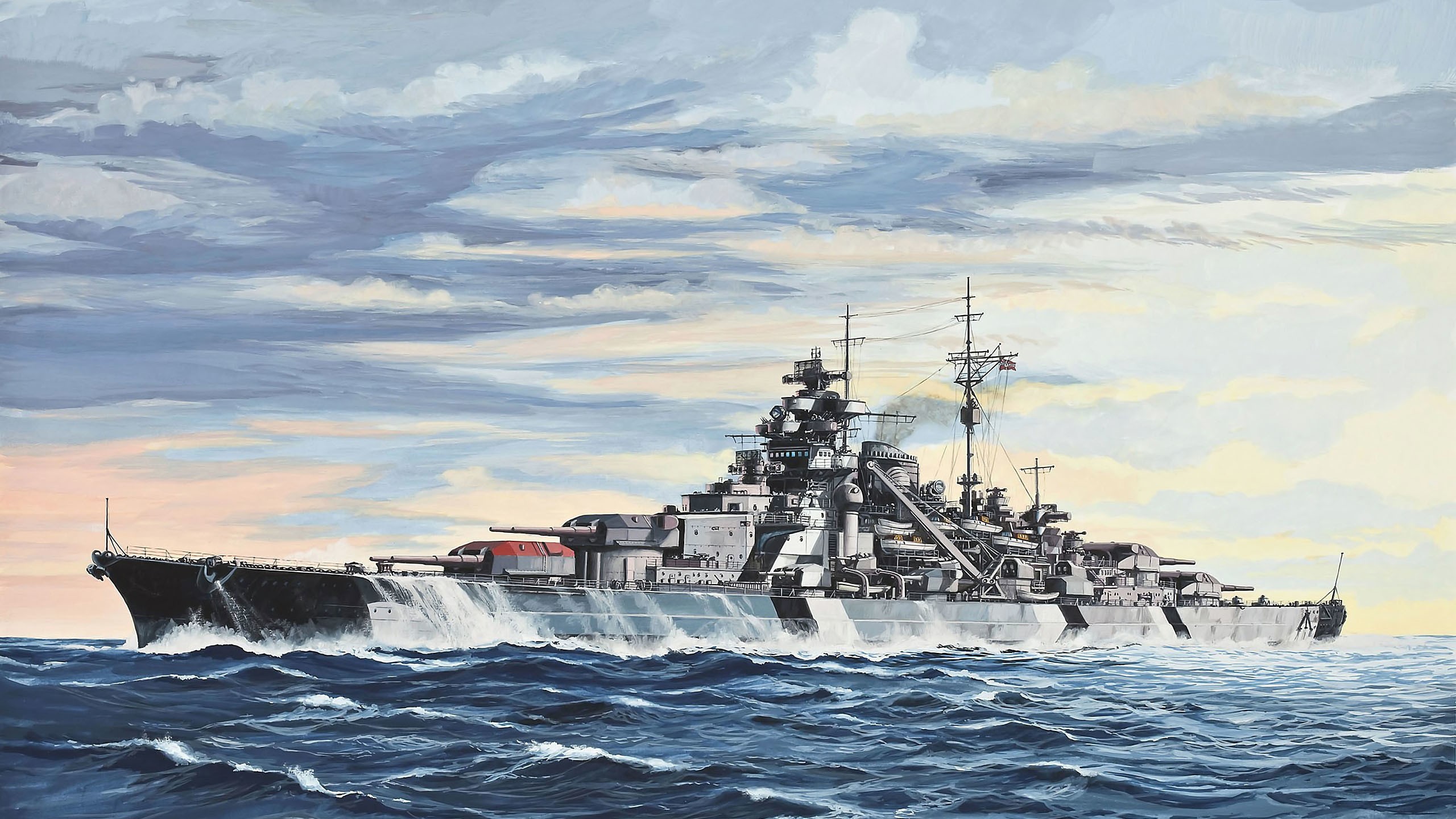 General 2560x1440 Battleships Bismarck (ship) warship painting ship artwork military vehicle military vehicle