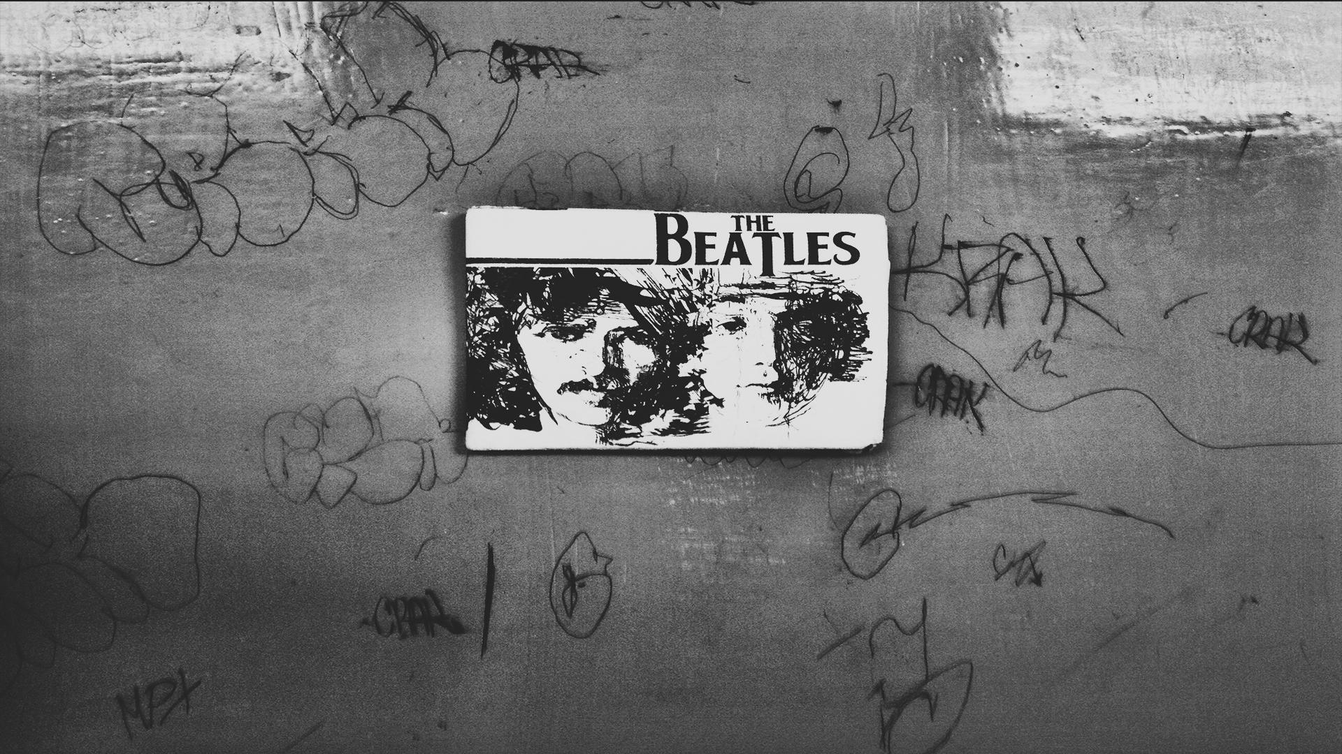 General 1920x1080 The Beatles graffiti monochrome wall music band logo logo gray digital art