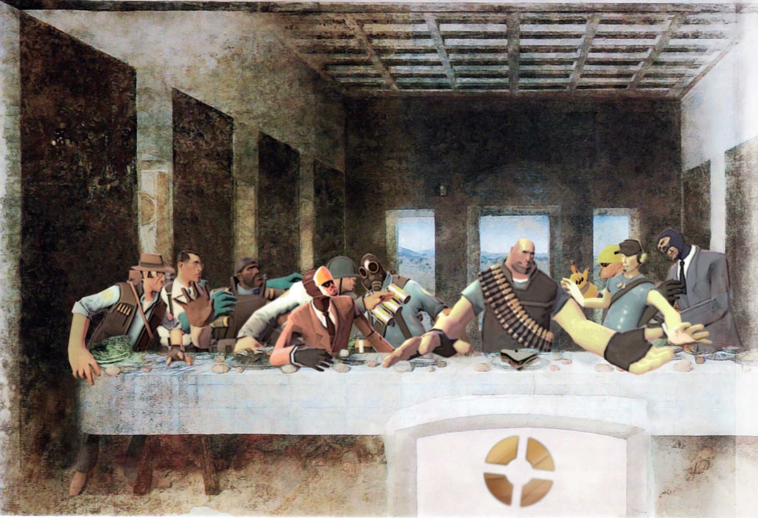 General 1486x1016 Scout (TF2) medic Heavy (TF2) The Last Supper Spy (character) video games PC gaming video game art