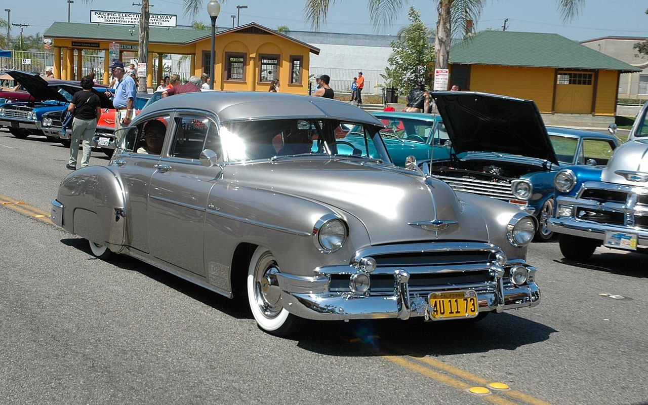 General 1280x800 car silver cars vehicle 1950 Chevy Fleetline Chevrolet oldtimers American cars