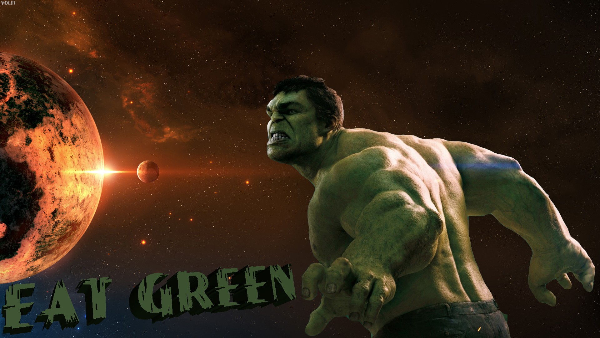General 1920x1080 Hulk space green digital art