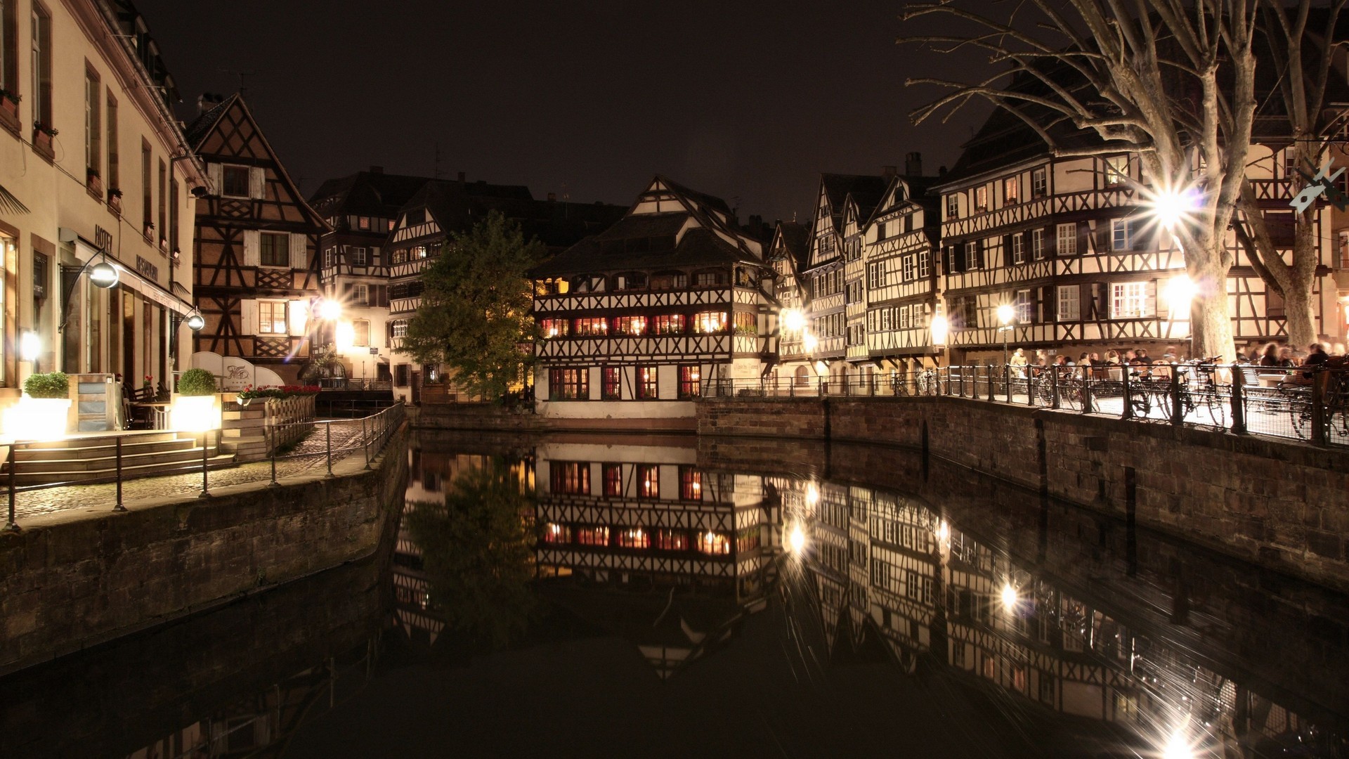 General 1920x1080 cityscape city building lights Strasbourg city lights reflection night canal