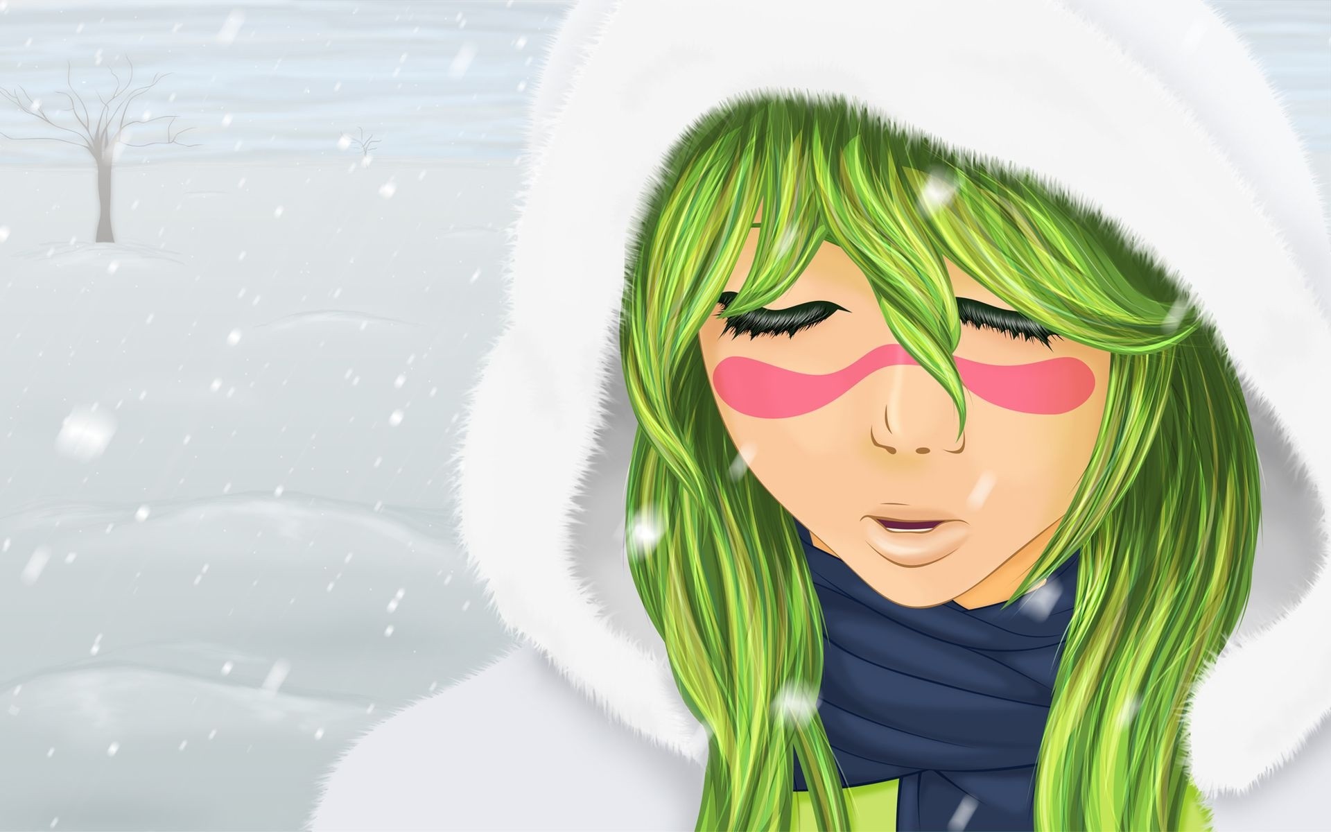 Anime 1920x1200 green eyes anime girls winter anime women closed eyes face cold snow women outdoors outdoors Bleach Nelliel Tu Odelschwanck fur