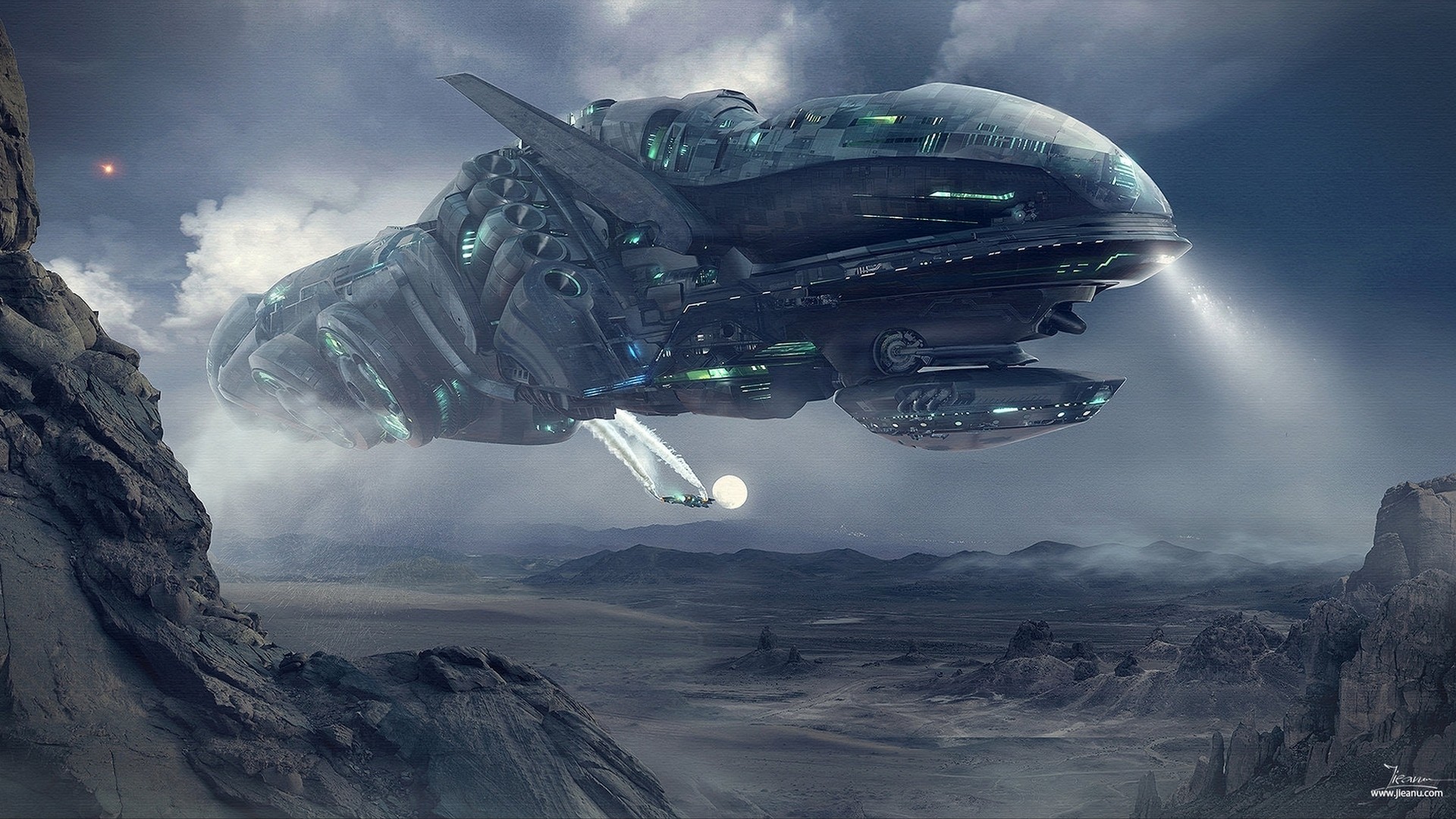 General 1920x1080 artwork futuristic science fiction spaceship Dragos Jieanu vehicle landscape