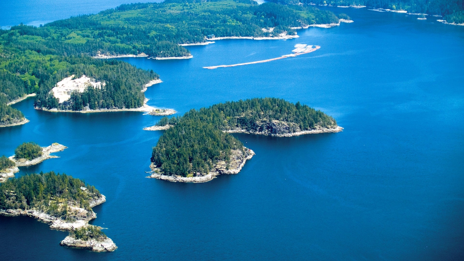 General 1920x1080 nature landscape forest island British Columbia sea blue green aerial view beach Canada