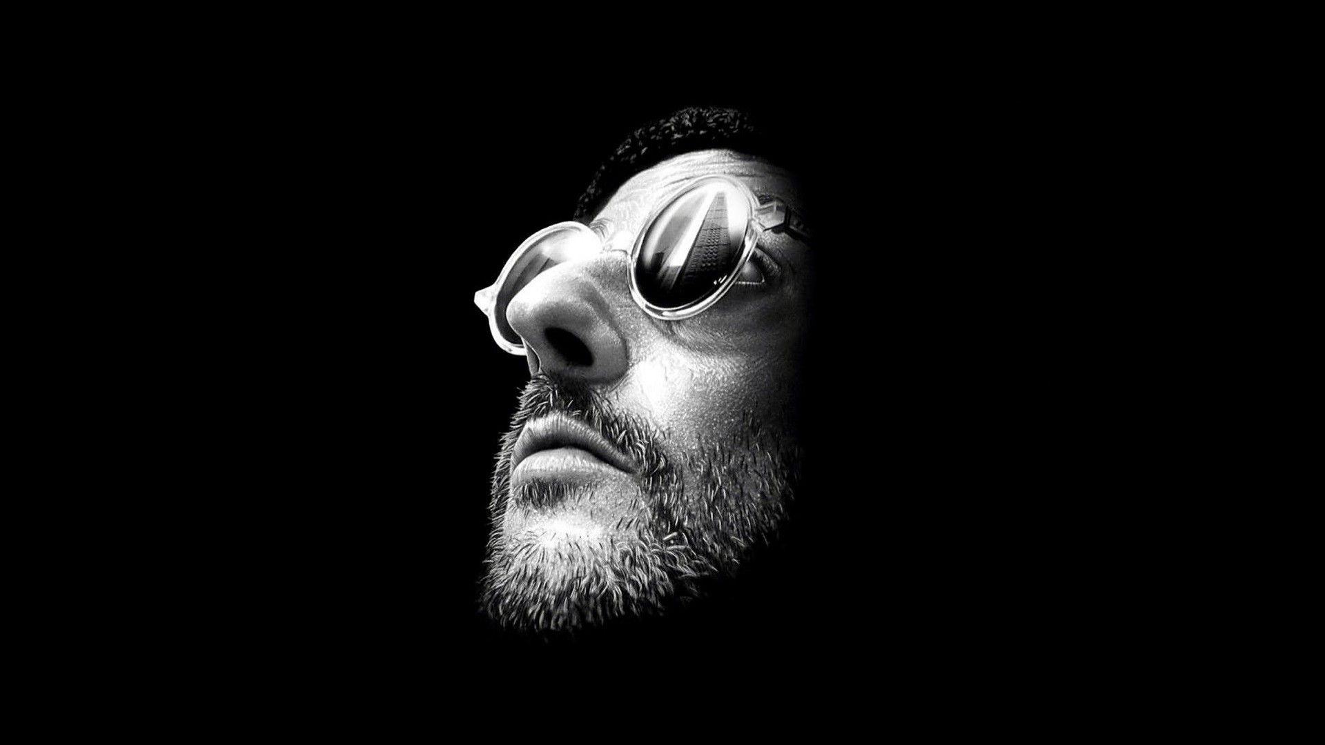 People 1920x1080 Leon: The Professional Jean Reno sunglasses black background monochrome movies simple background face beard men